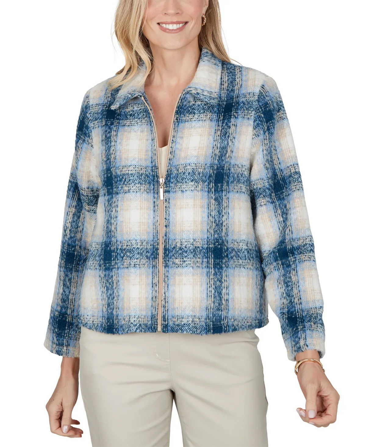 Plaid Zip-Up Jacket by Alfred Dunner