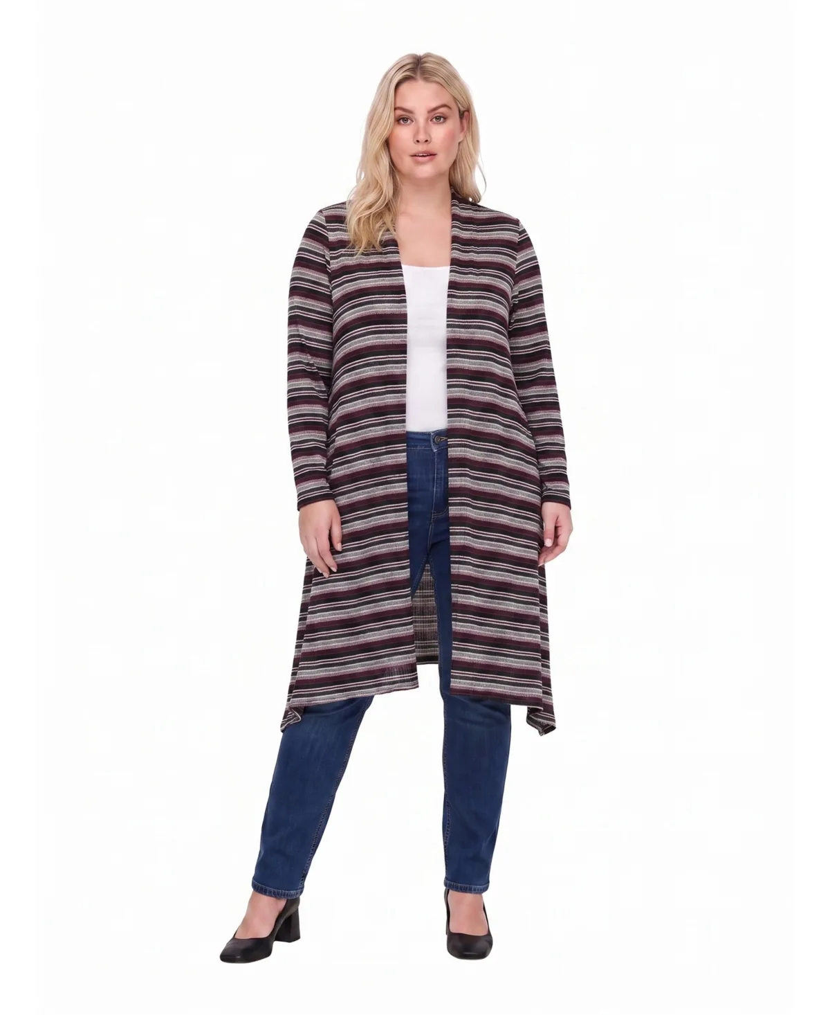 Comfy Layers Striped Lightweight Asymmetric-Hem Cardigan