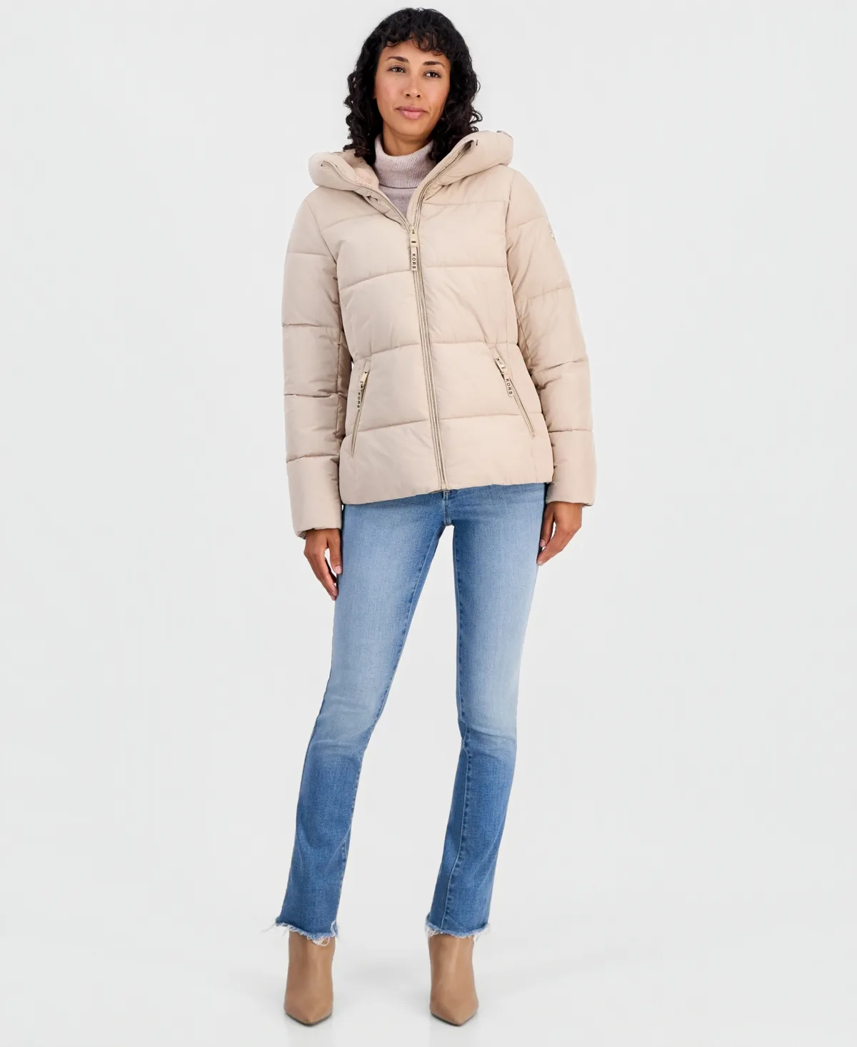 Faux-Fur-Trim Hooded Puffer Coat