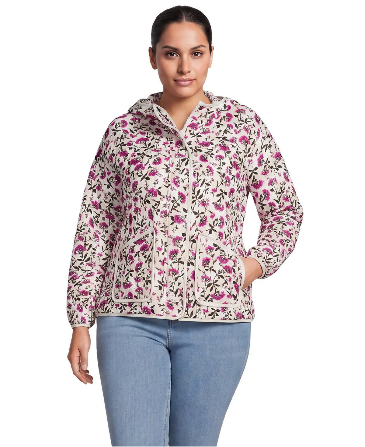 RainDefense Knit Quilted Hooded Full Zip Jacket by Lands' End