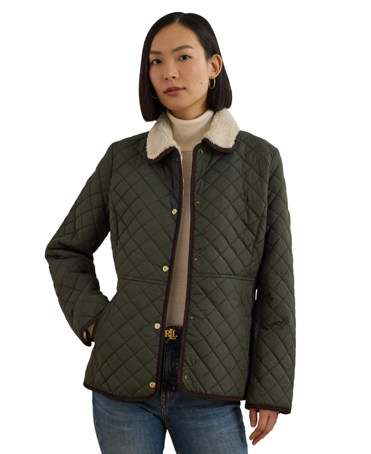 Lauren Ralph Lauren Fleece-Collar Quilted Coat