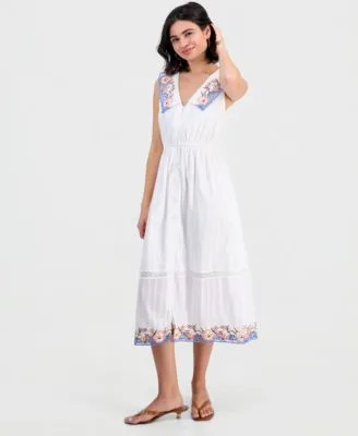 Cotton Embroidered Collar Maxi Dress by And Now This