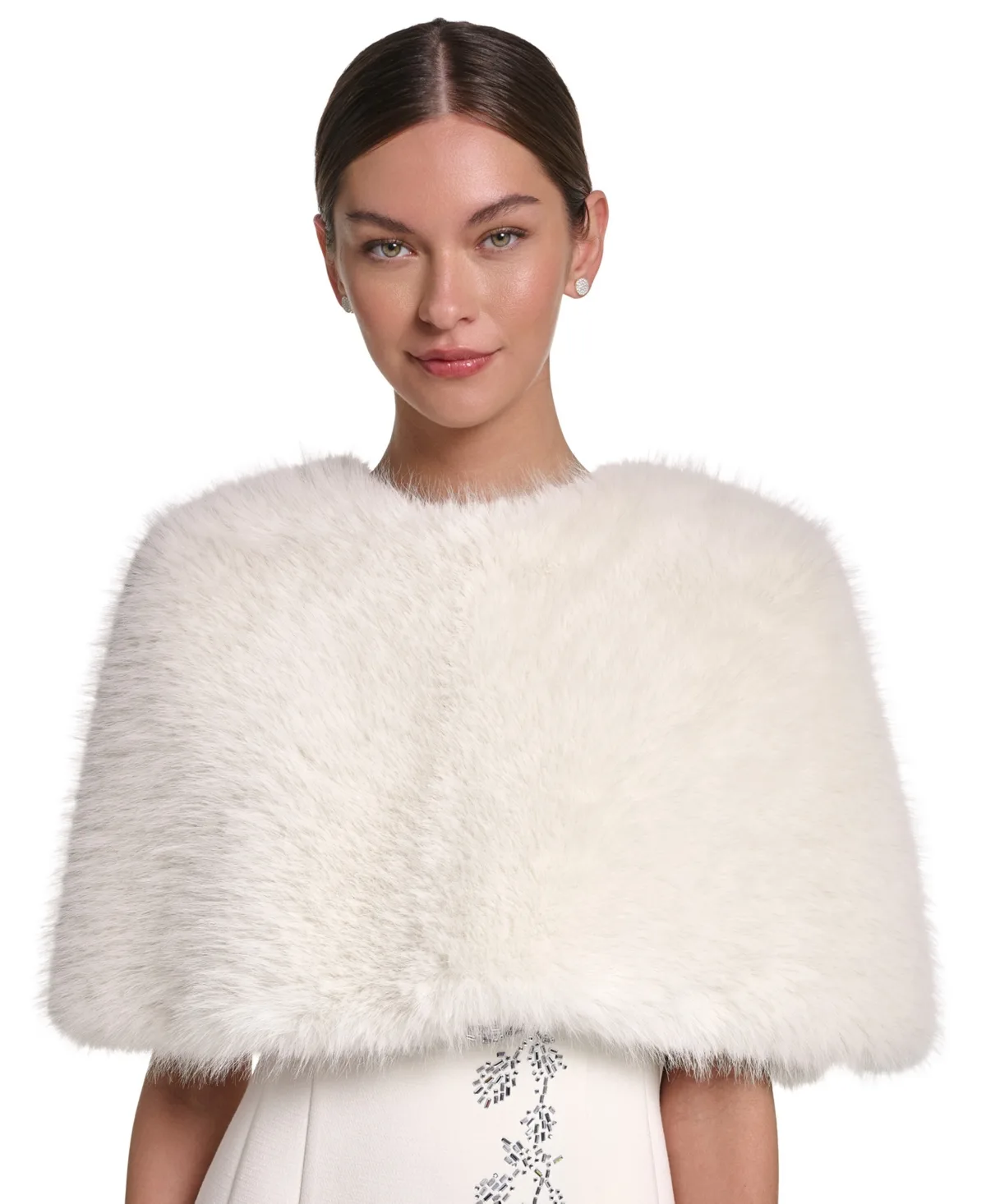 Cropped Faux Fur Capelet Jacket by Halston