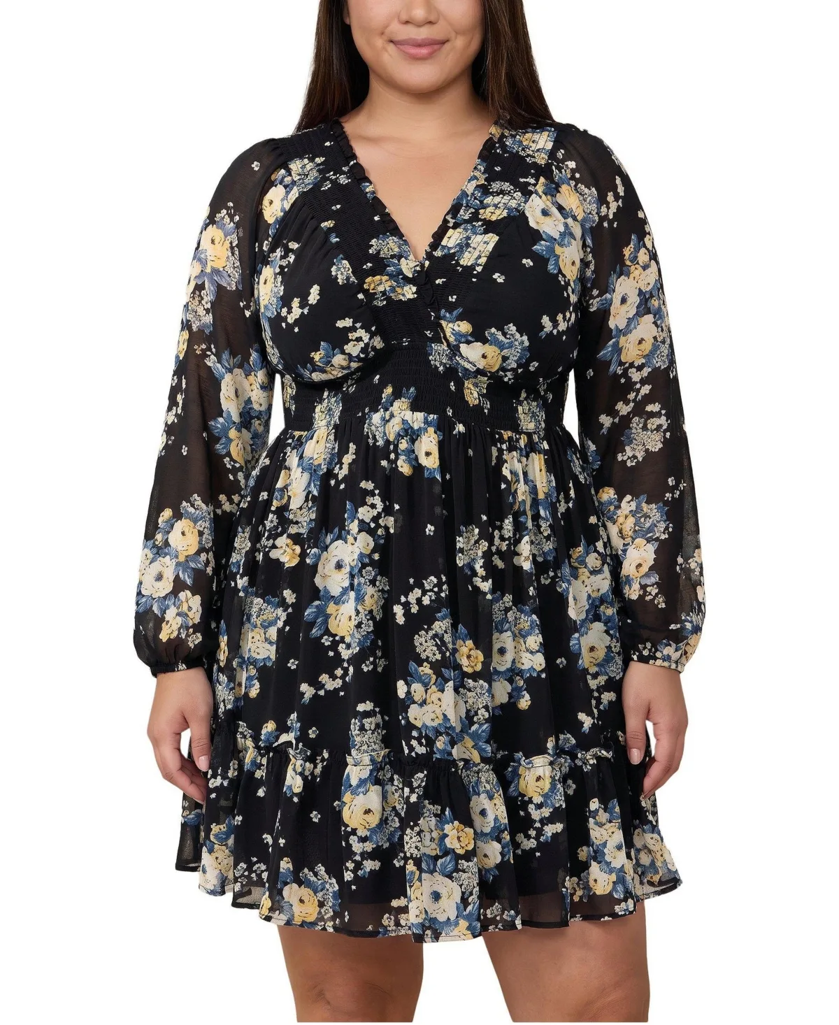 Floral-Print V-Neck Long-Sleeve Mini Dress by Torrid