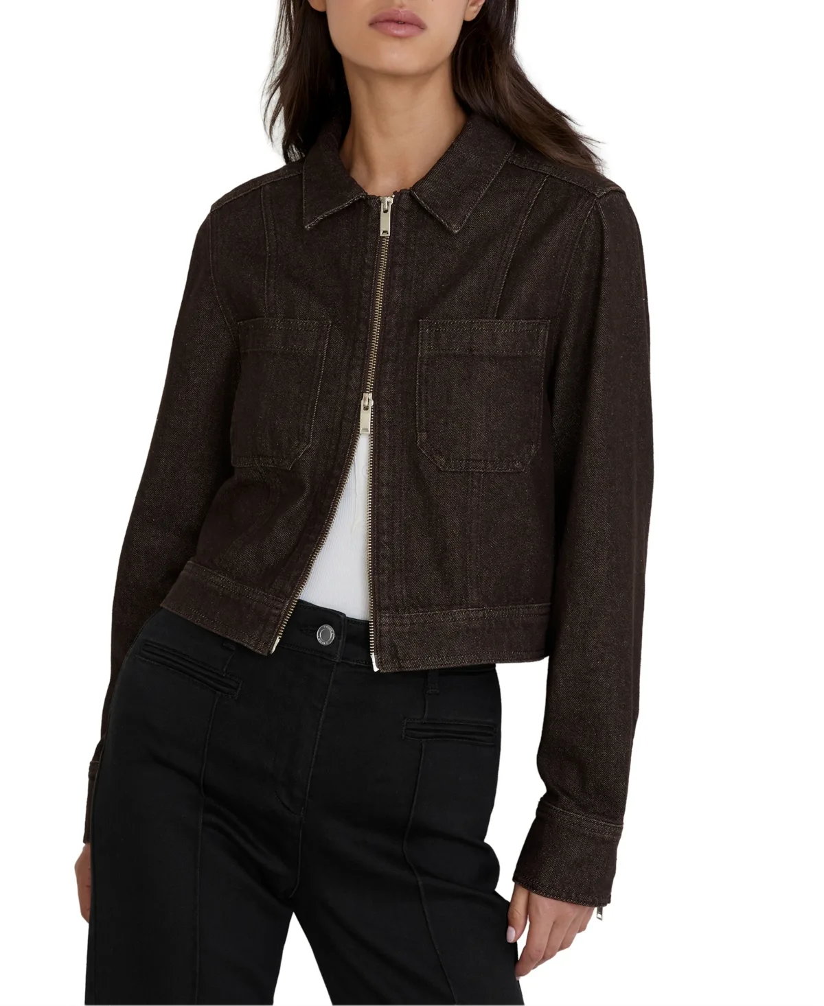Cropped Zip-Through Denim Jacket by Reiss