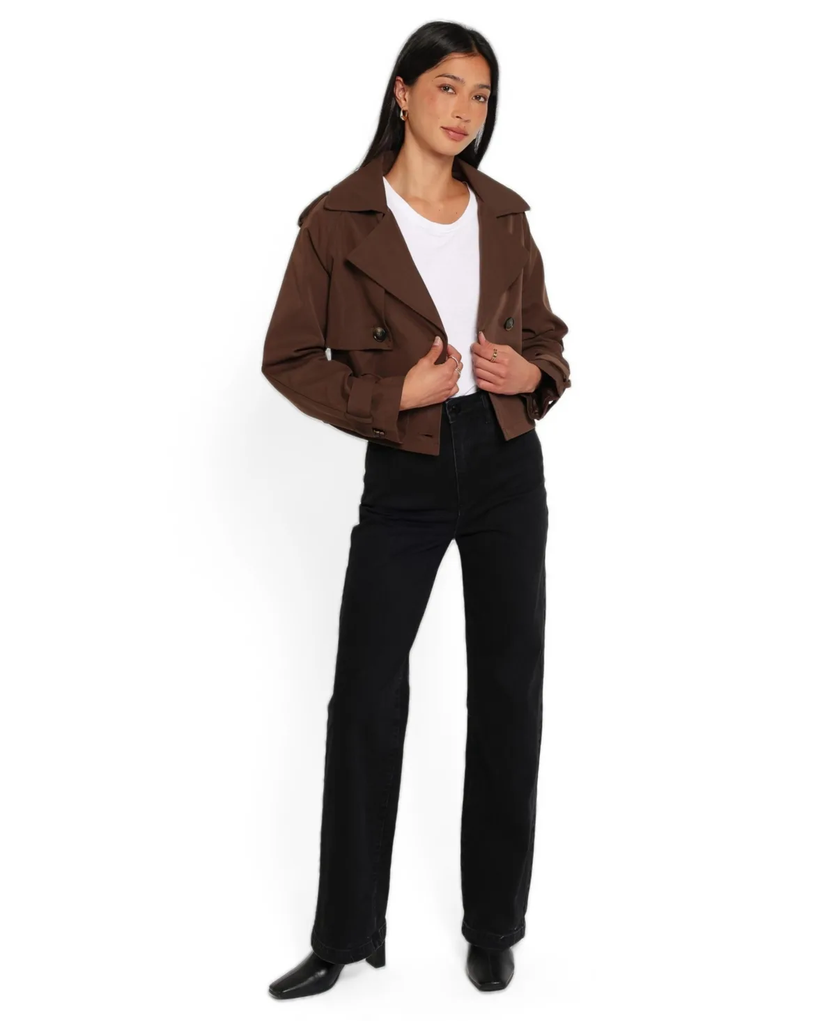 Charlie Cropped Double-Breasted Trench Coat by Petal and Pup