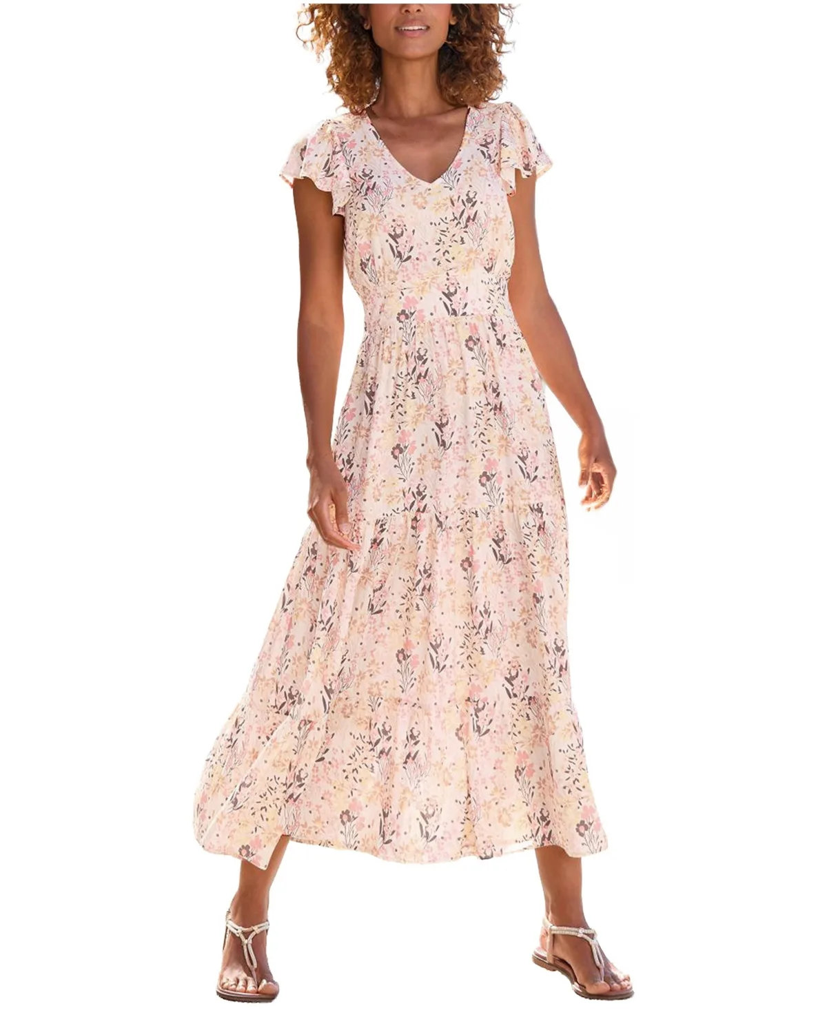 Floral A-Line V-Neck Midi Dress