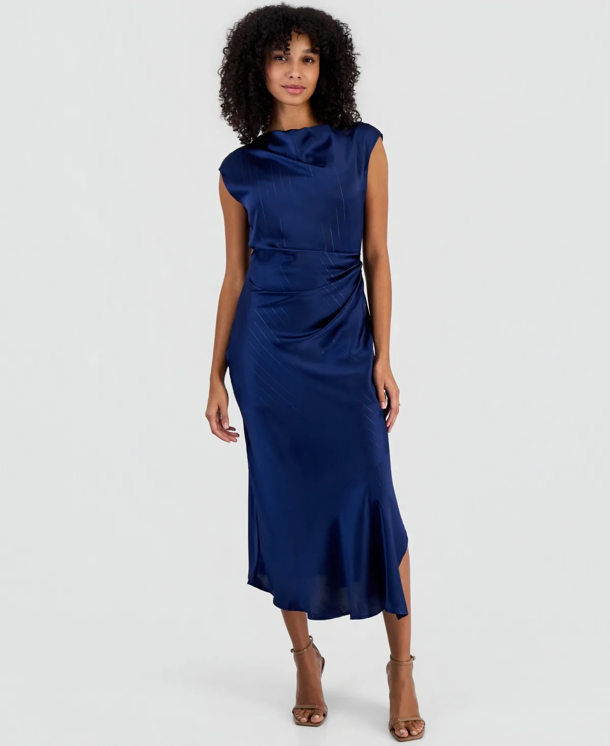 Slim Max Lurex-Pinstripe Sleeveless Satin Maxi Dress