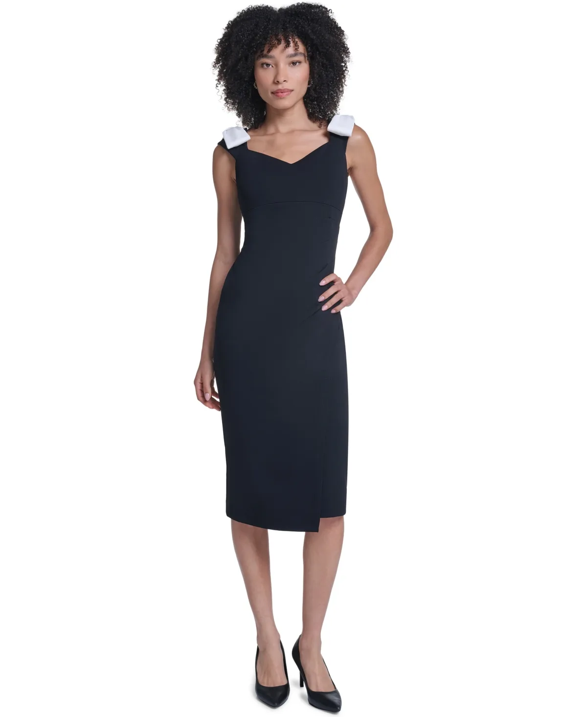 Scuba Crepe Sheath with Bow Straps Sleeveless Knee-Length Dress