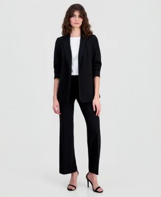 Stretch Crepe Scrunch Sleeve Blazer High Rise Pull on Pants by Anne Klein