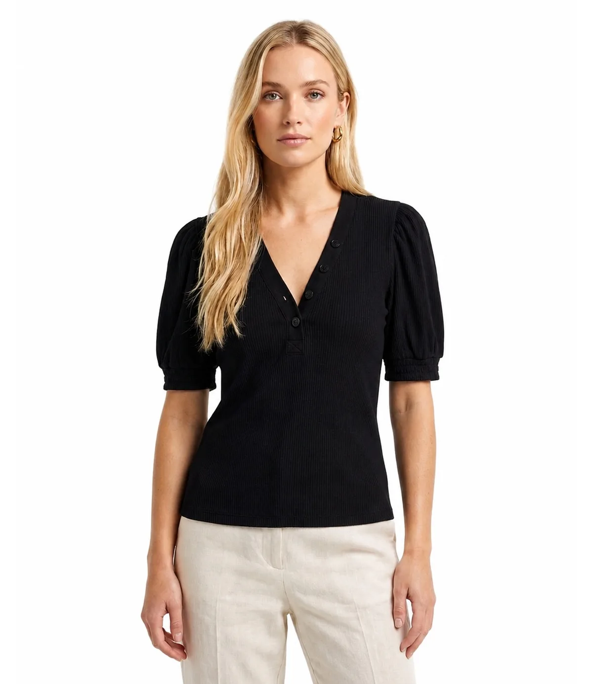 Puff Sleeve V-Neck Top by Jason Wu