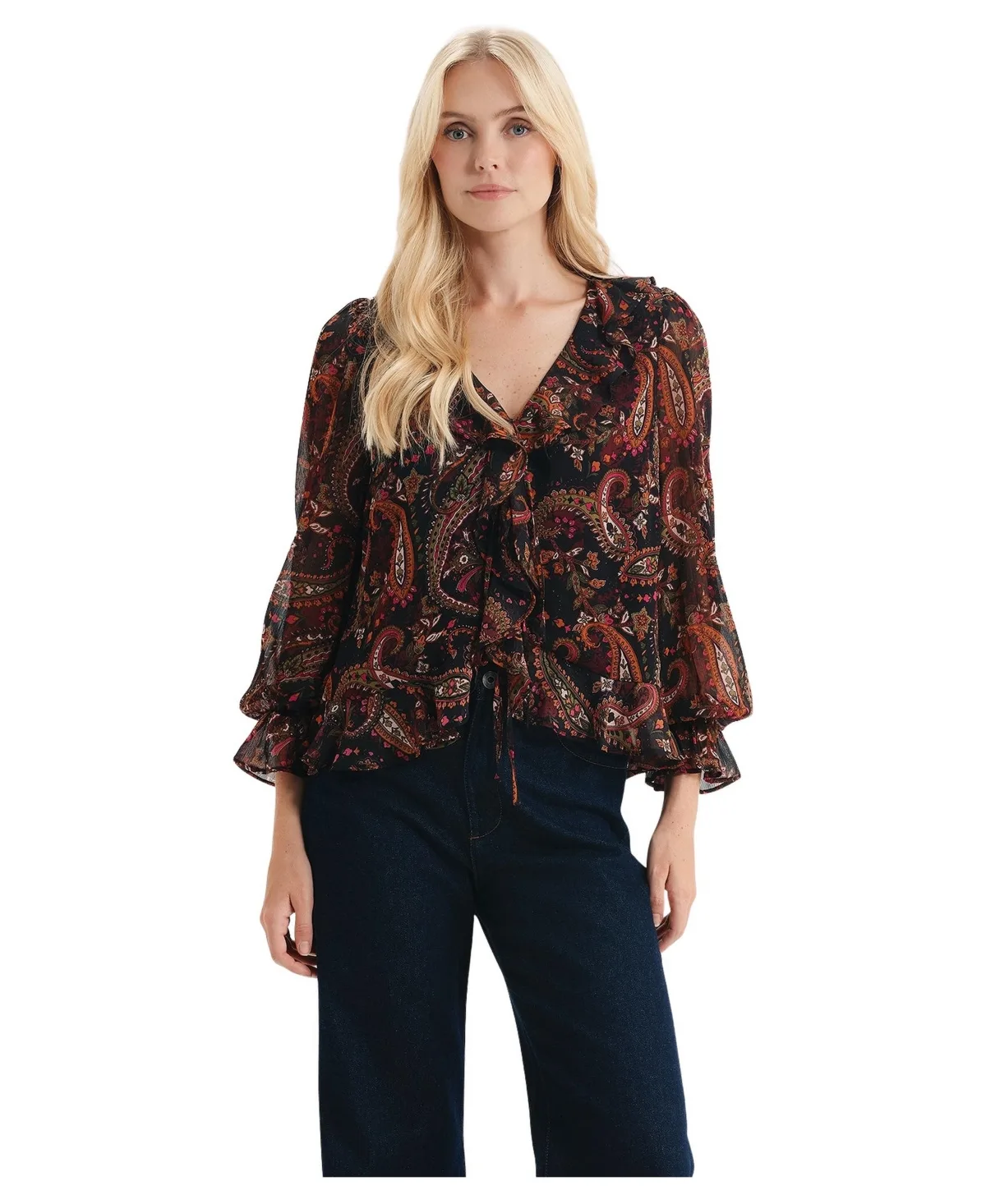 Janelle Printed Chiffon Long-Sleeve Blouse