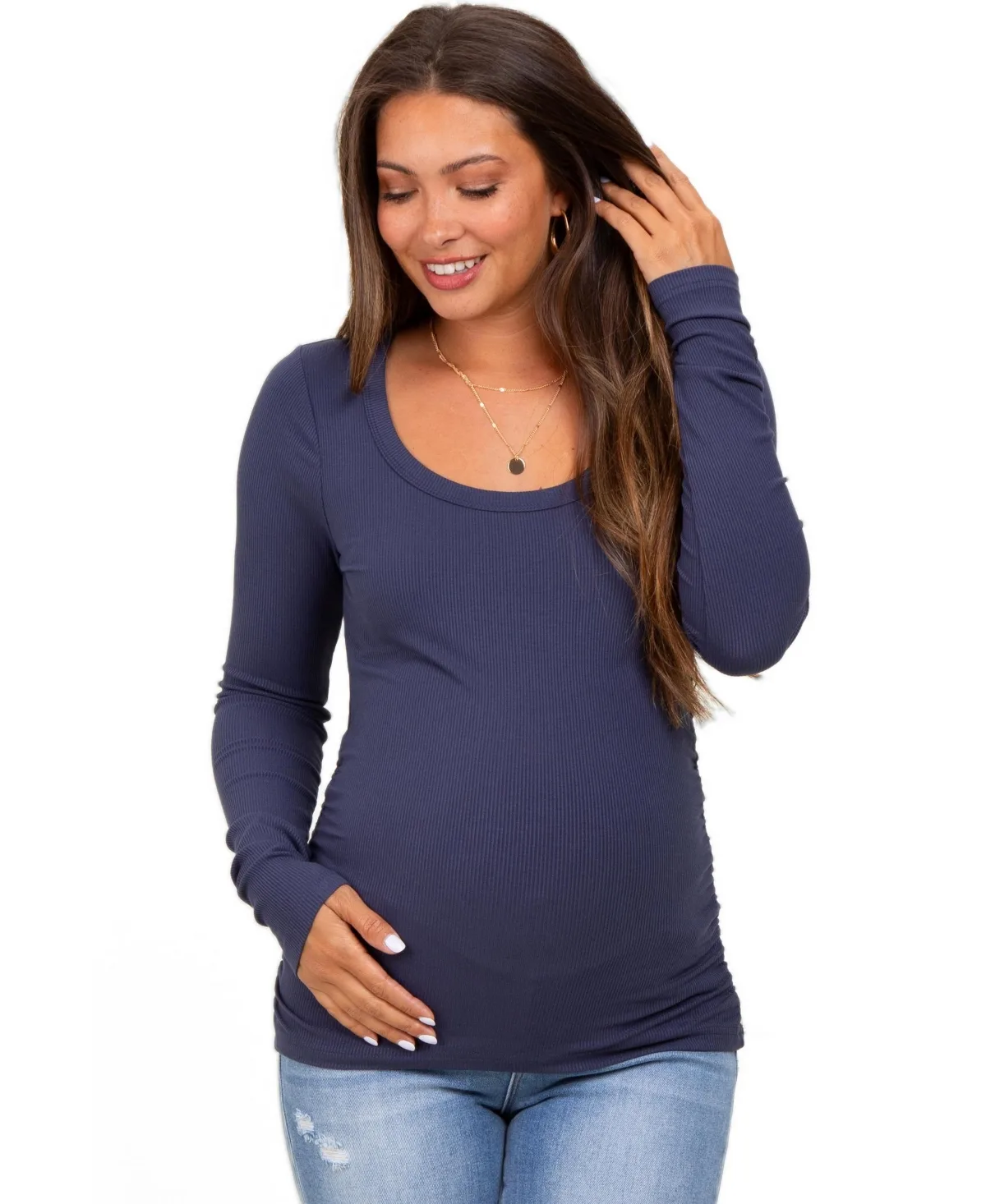 Ribbed Ruched Long Sleeve Top