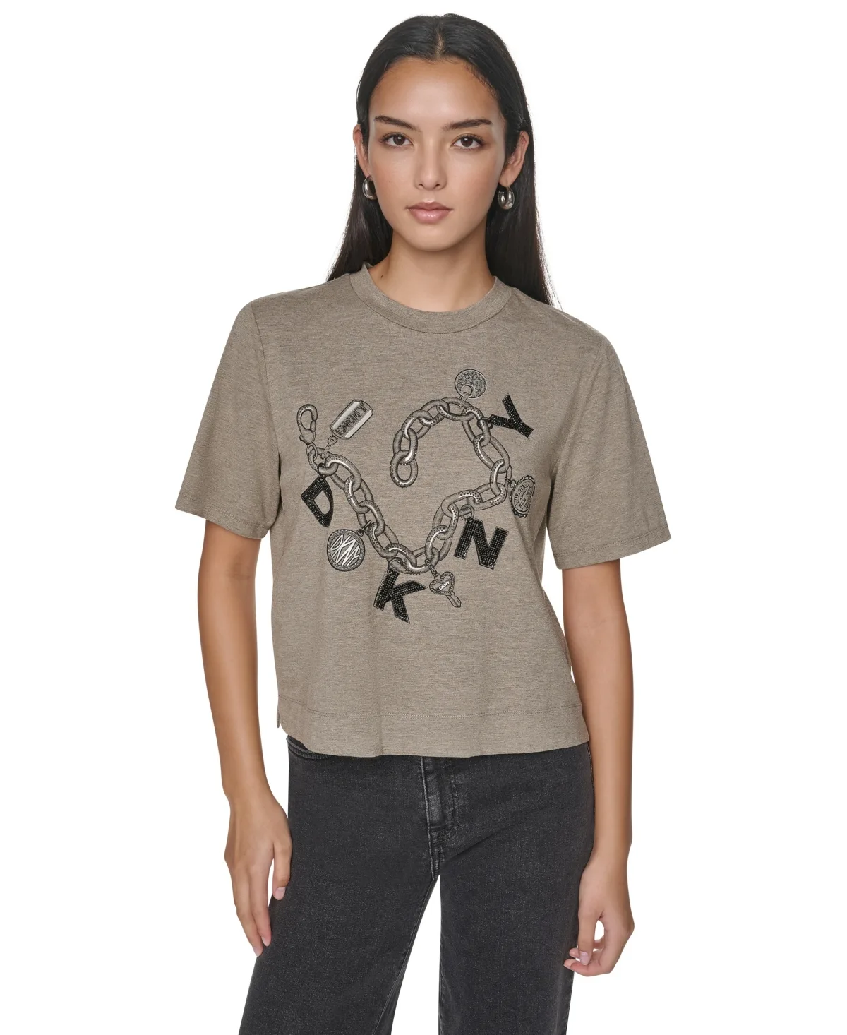 Charm Bracelet Graphic-Cropped T-Shirt by DKNY