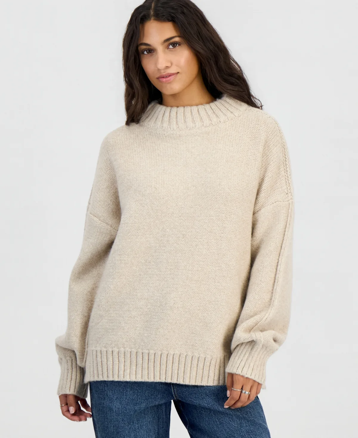 Drop-Shoulder Oversized Mock Neck Sweater