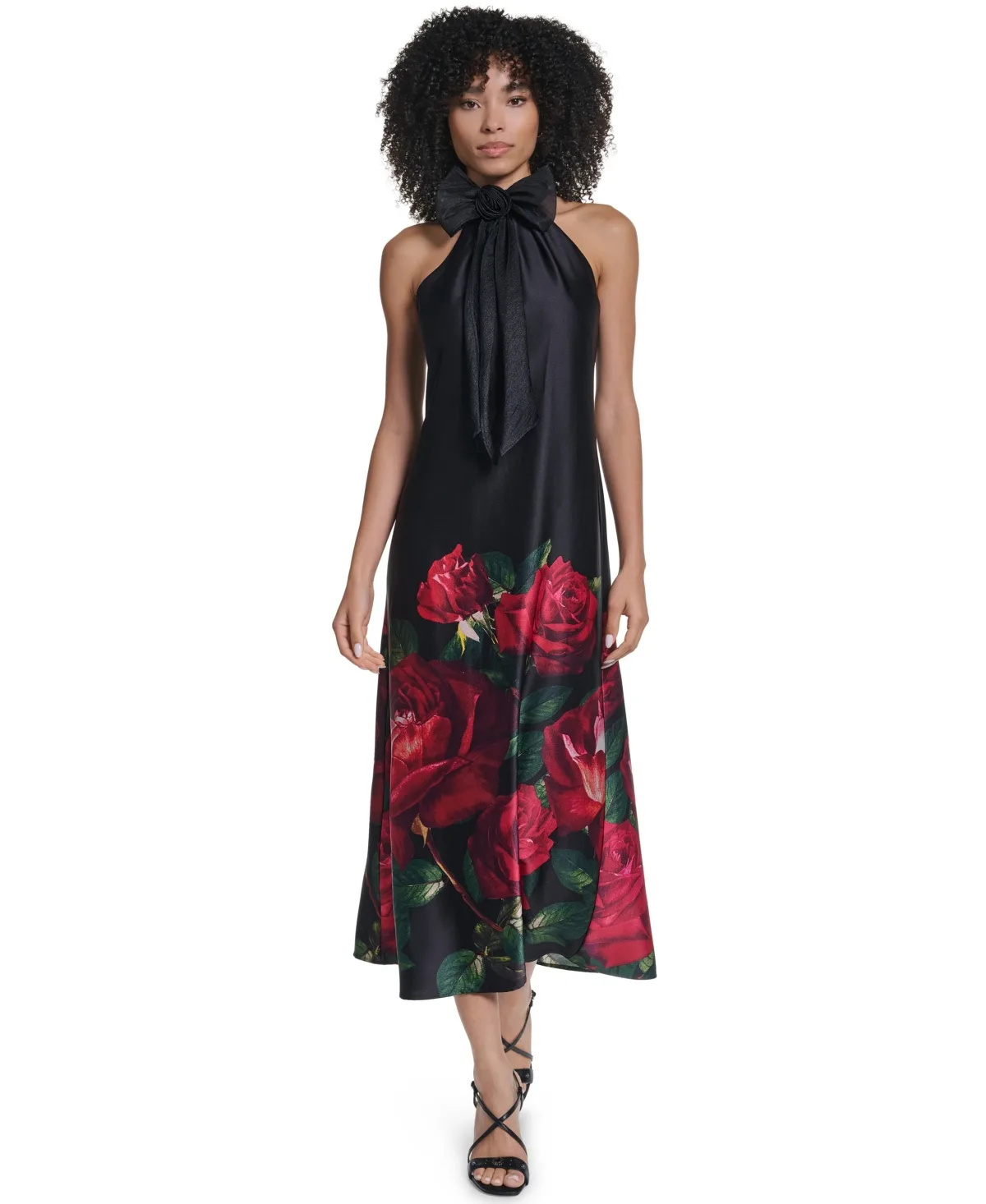Halter Floral-Print Satin Midi Dress by Karl Lagerfeld