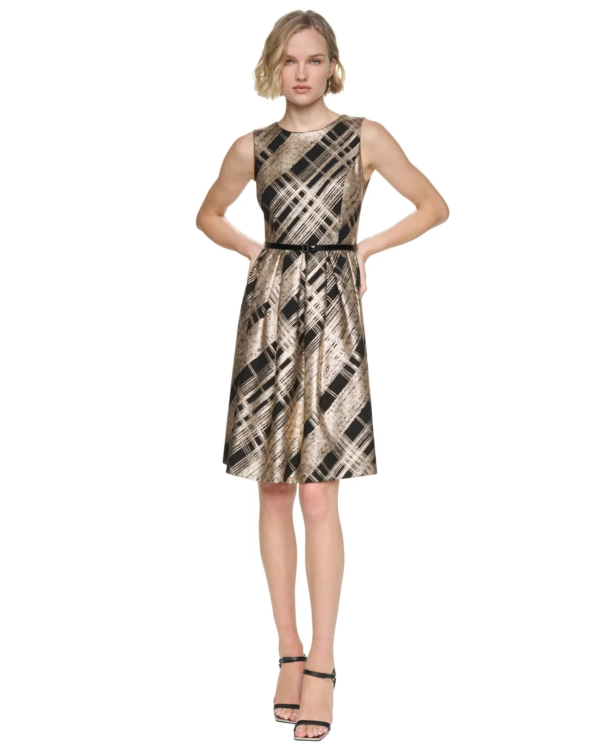 Sleeveless Jewel-Neck Fit & Flare Dress