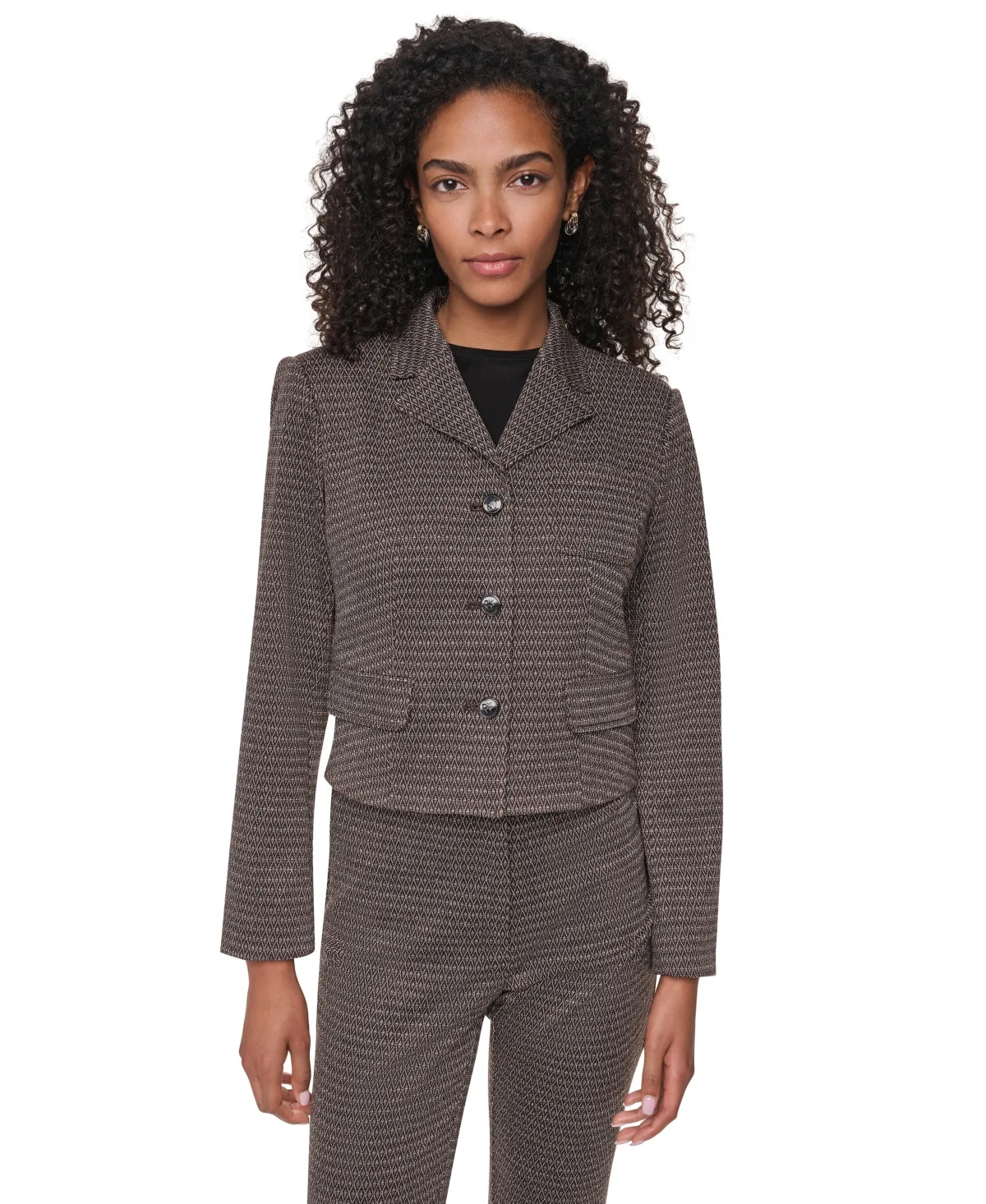 Knit Diamond Jacquard Cropped Blazer