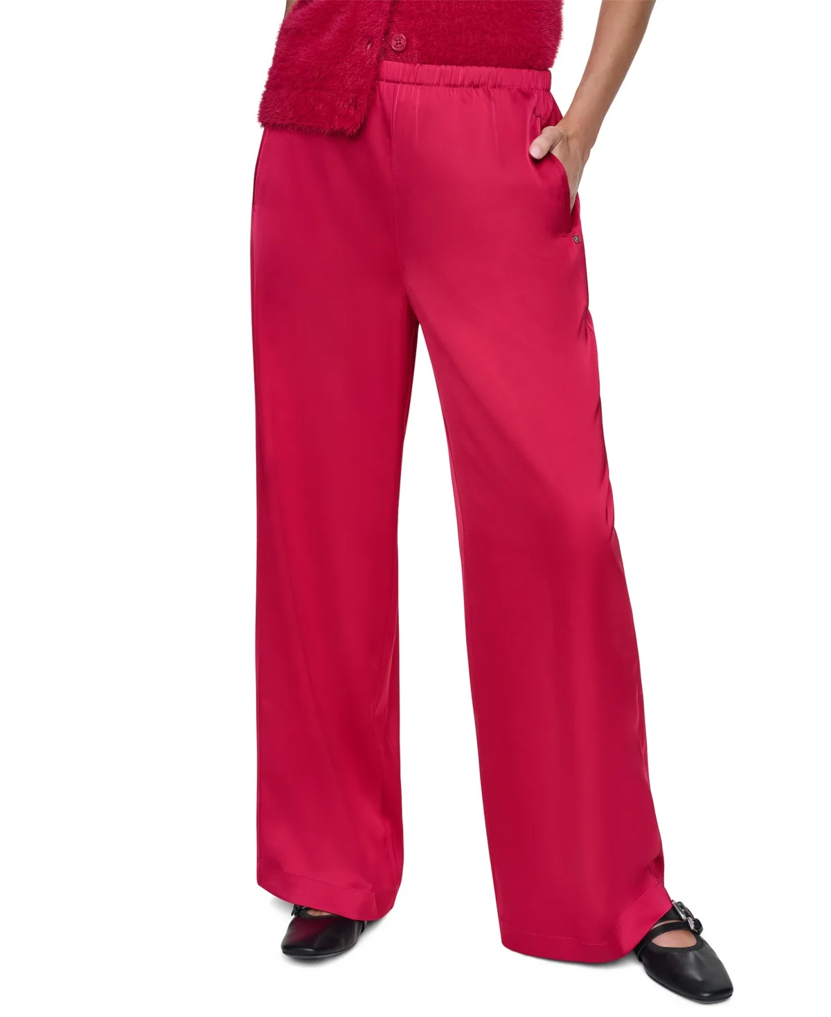 Satin High-Waist Wide-Leg Pants