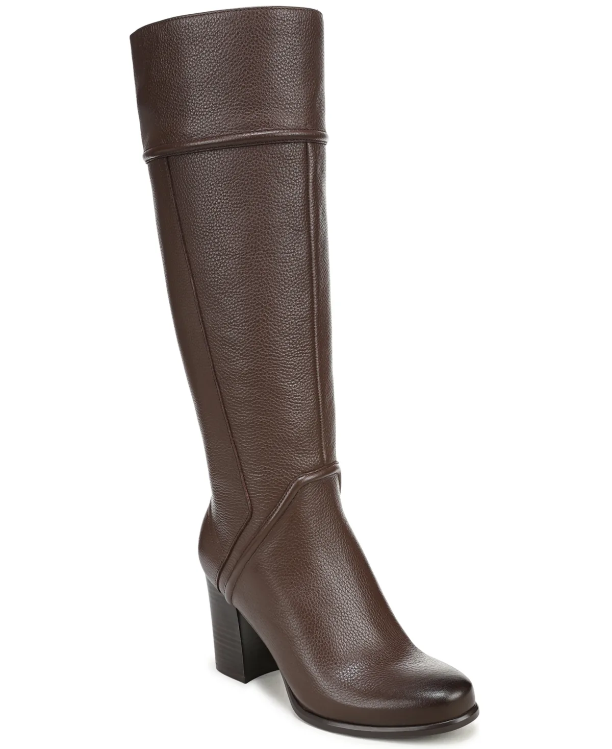 27 Edit Lexa Knee High Wide Calf Block Heel Boots - Chocolate Brown Leather