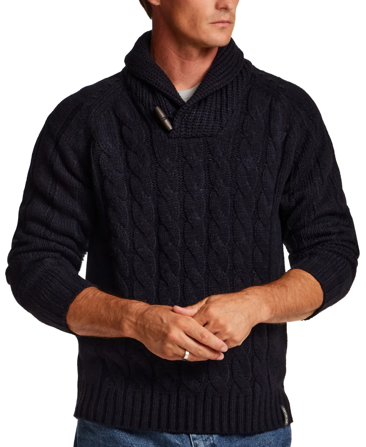 Fisherman Cable-Knit Shawl Collar Pullover Sweater by Weatherproof Vintage