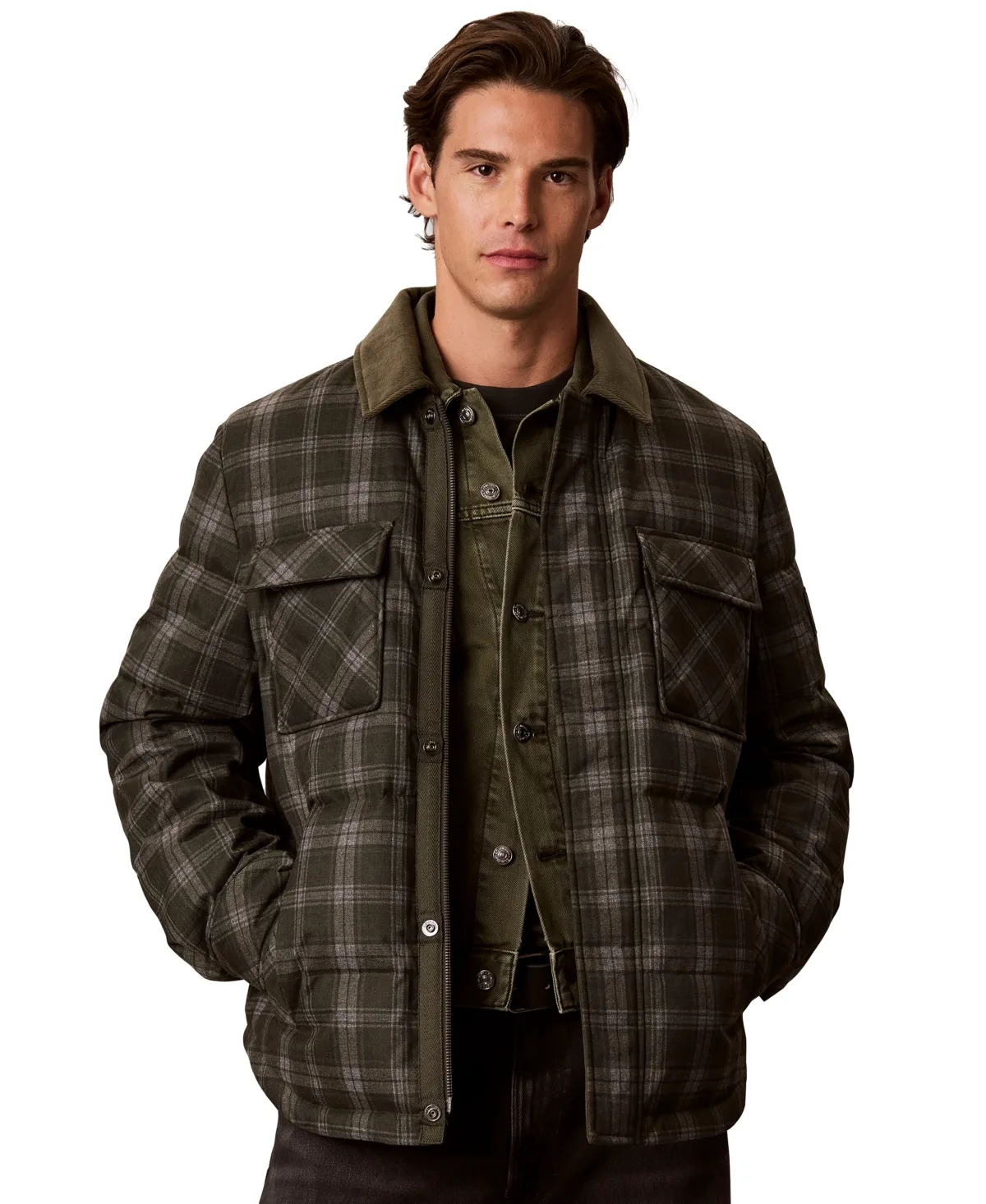 Printed-Plaid Down Puffer Jacket by Calvin Klein