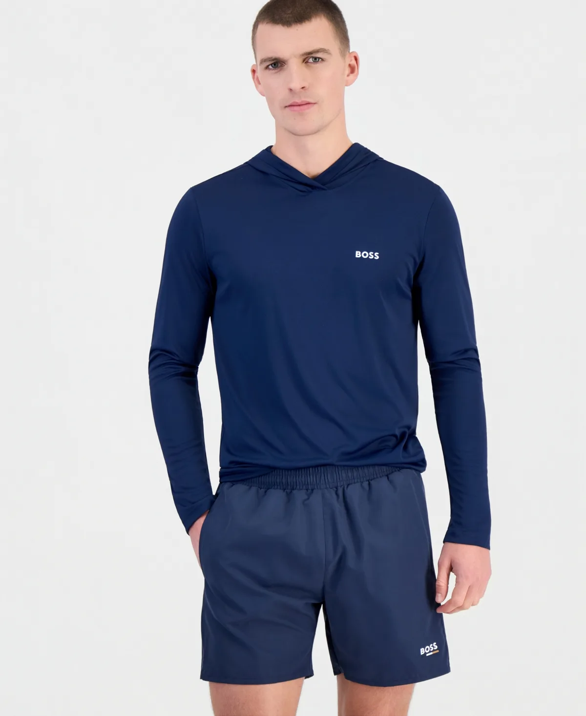 Swordfish Solid Print Swim Trunks, 5" Inseam by Hugo Boss