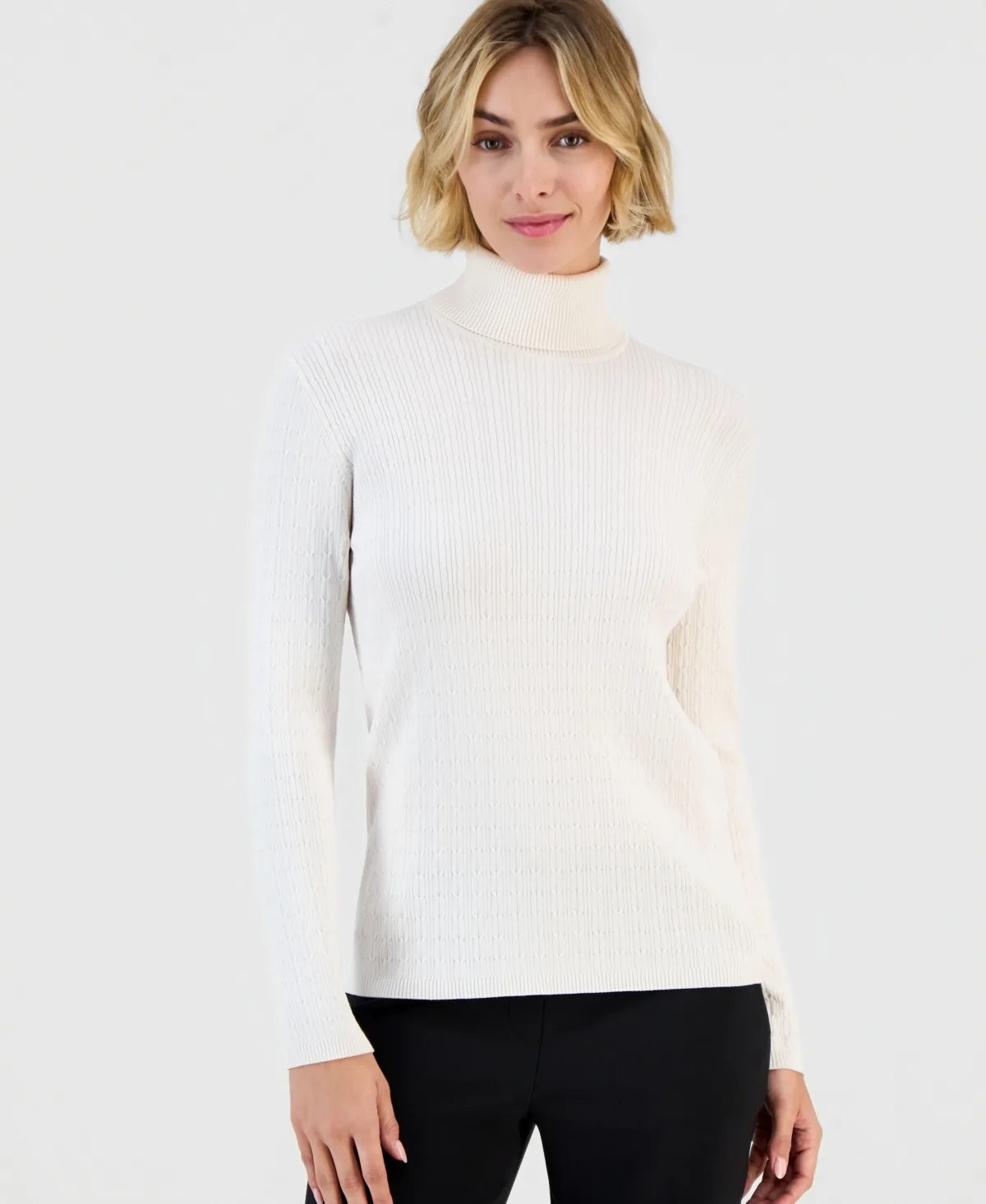 Cable-Knit Turtleneck Sweater by Anne Klein