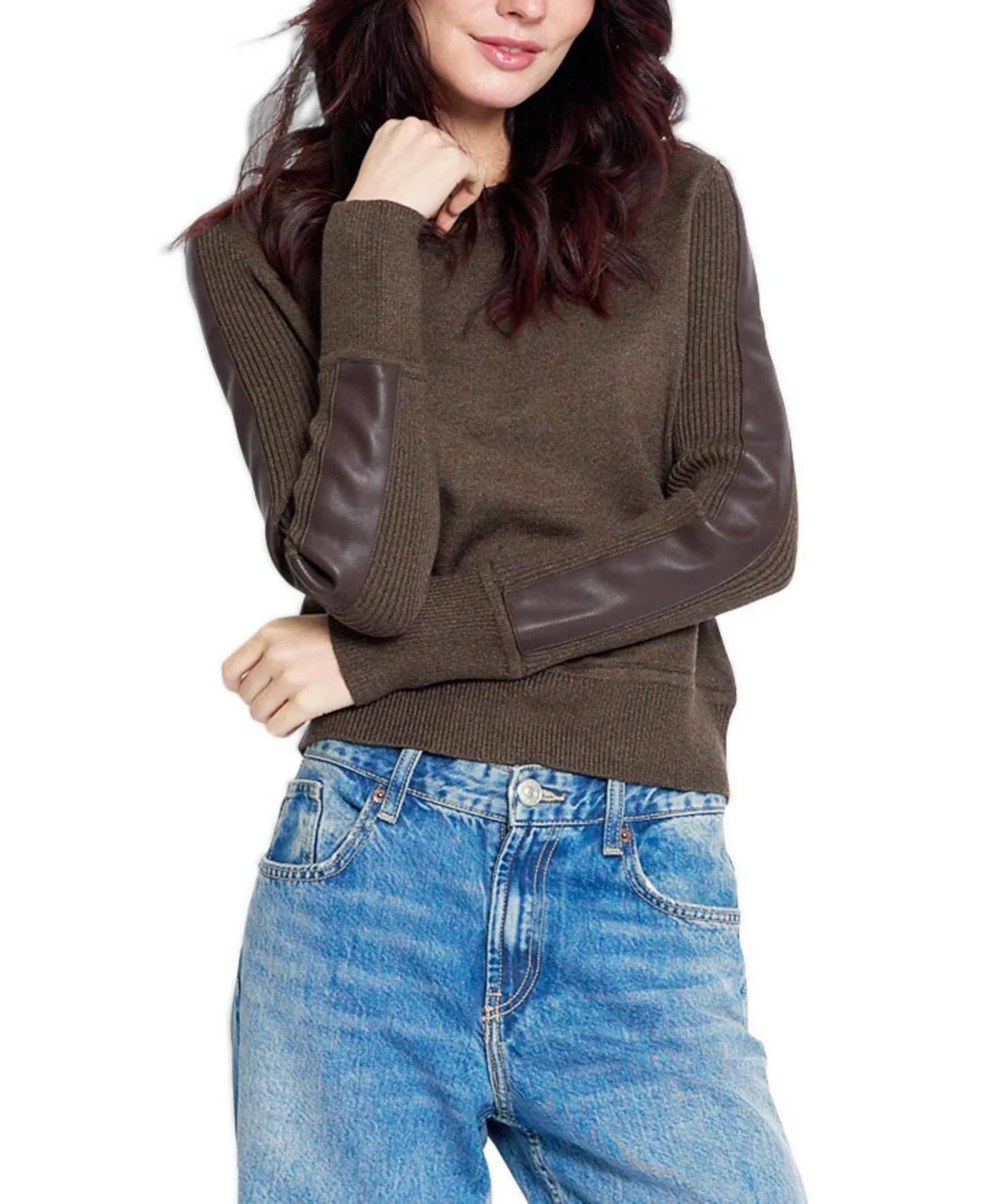 Vesper Faux-Leather Panel Sweater by Central Park West