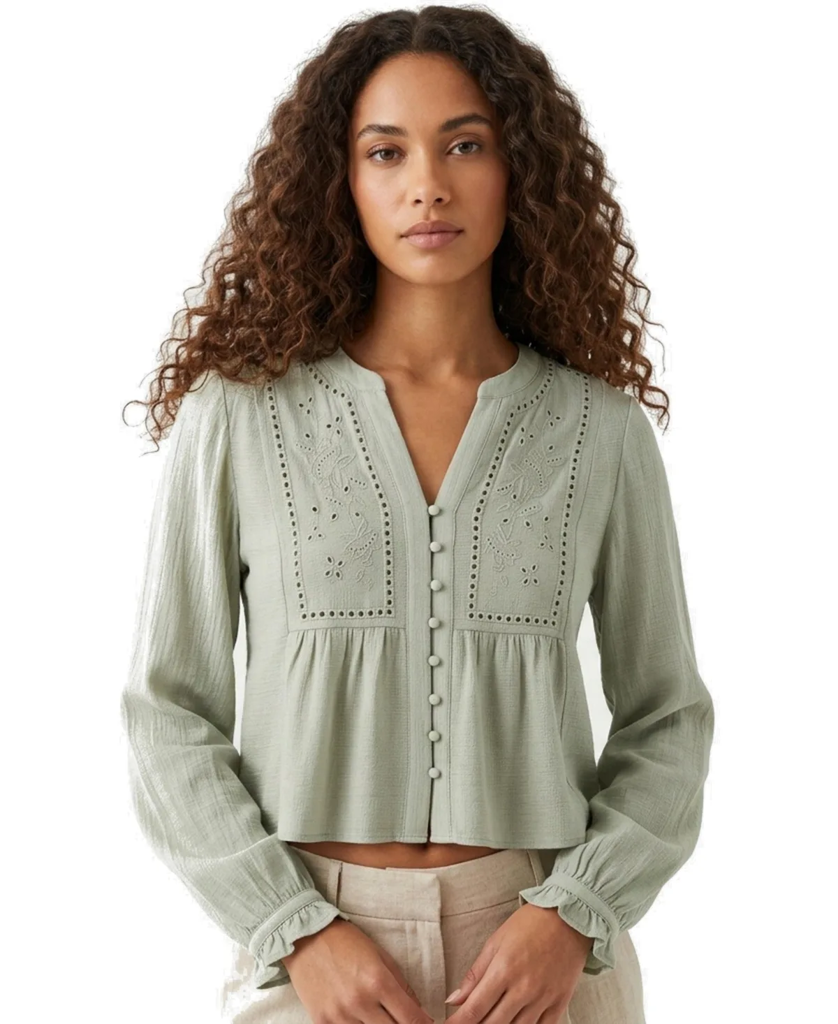Embroidered Eyelet Cropped Blouse by Joie