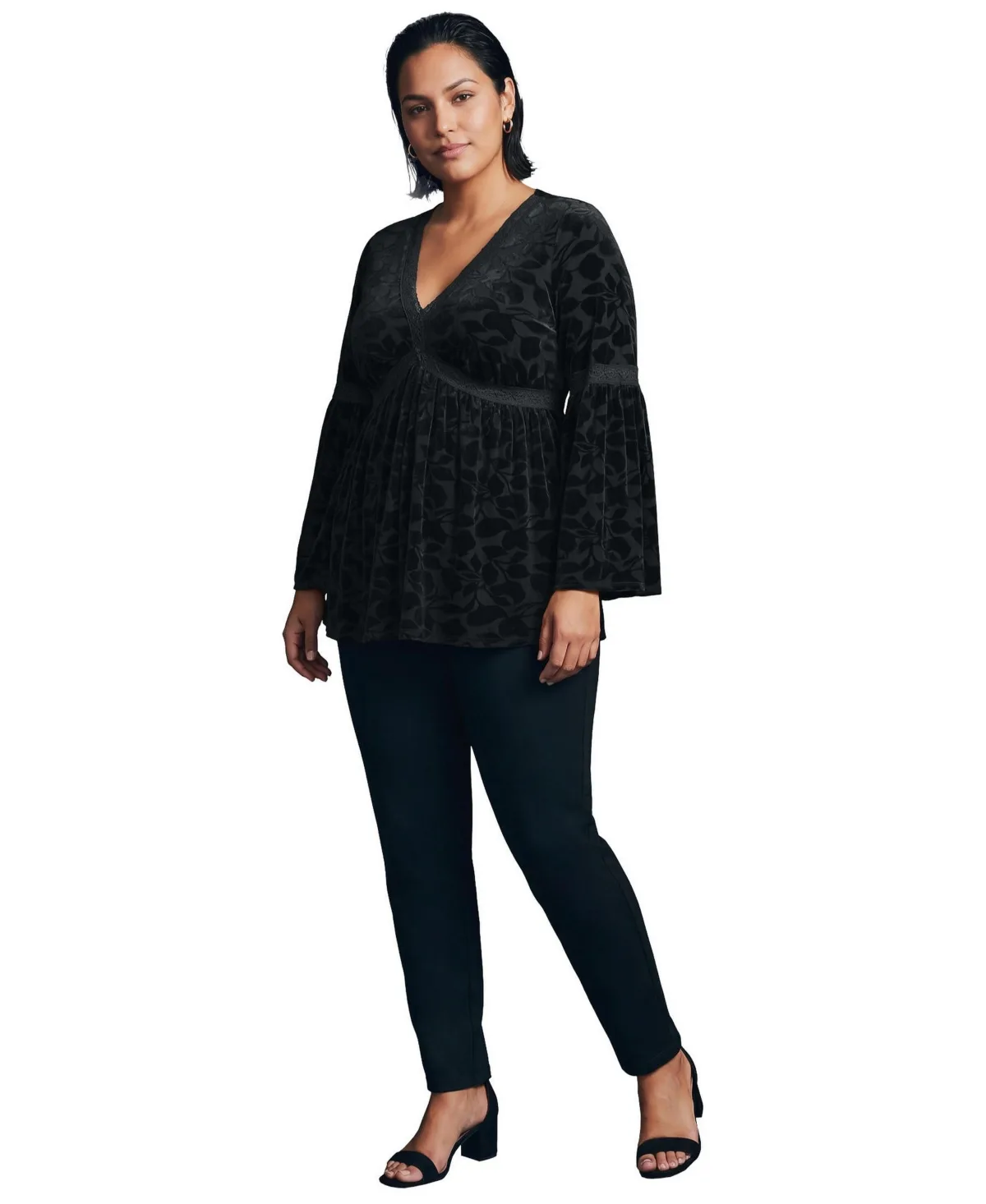 Lorelei Bell-Sleeve V-Neck Lace-Trim Blouse