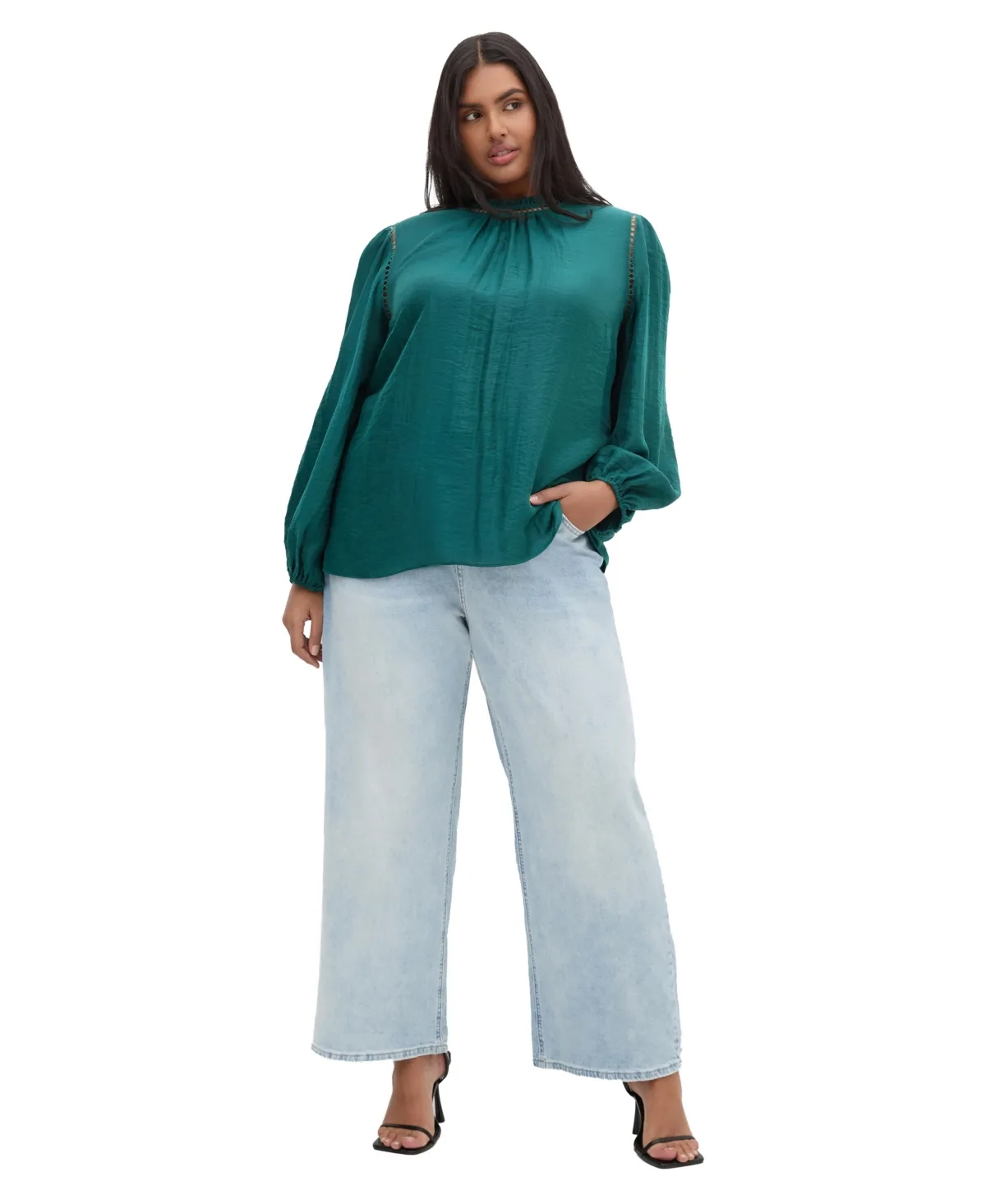 Lorelai Crochet-Trim Long-Sleeve Blouse by City Chic