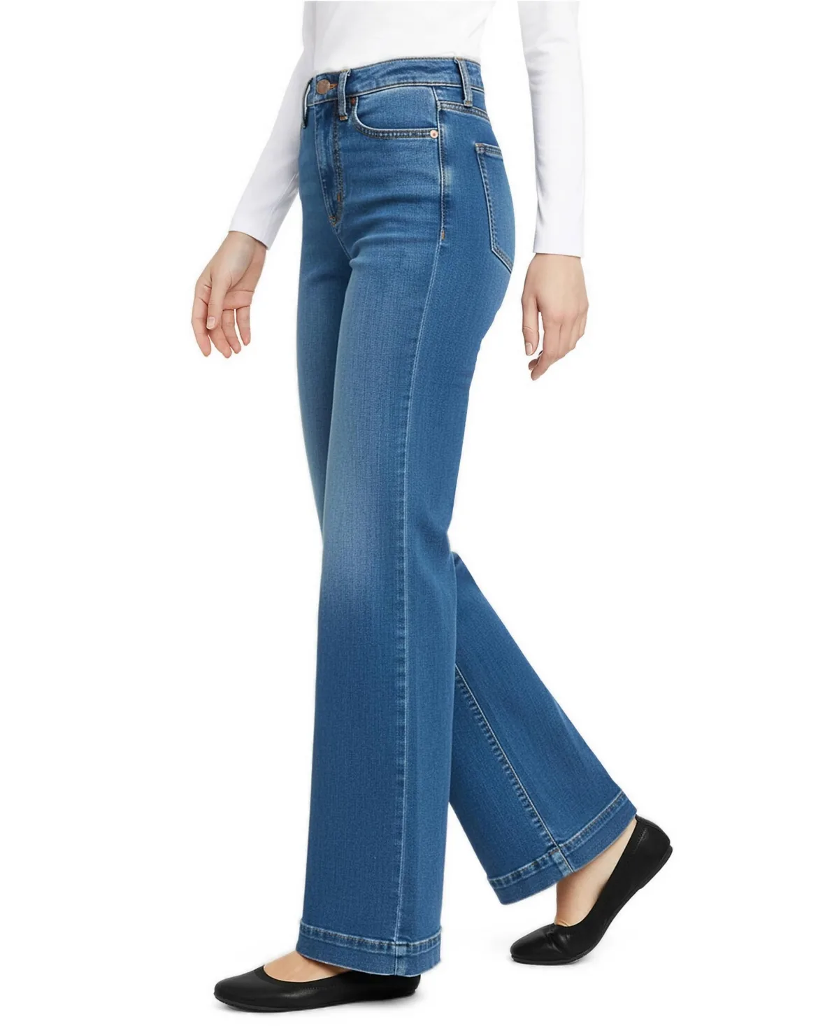 Recover High Rise Wide Leg Blue Jeans by Lands' End