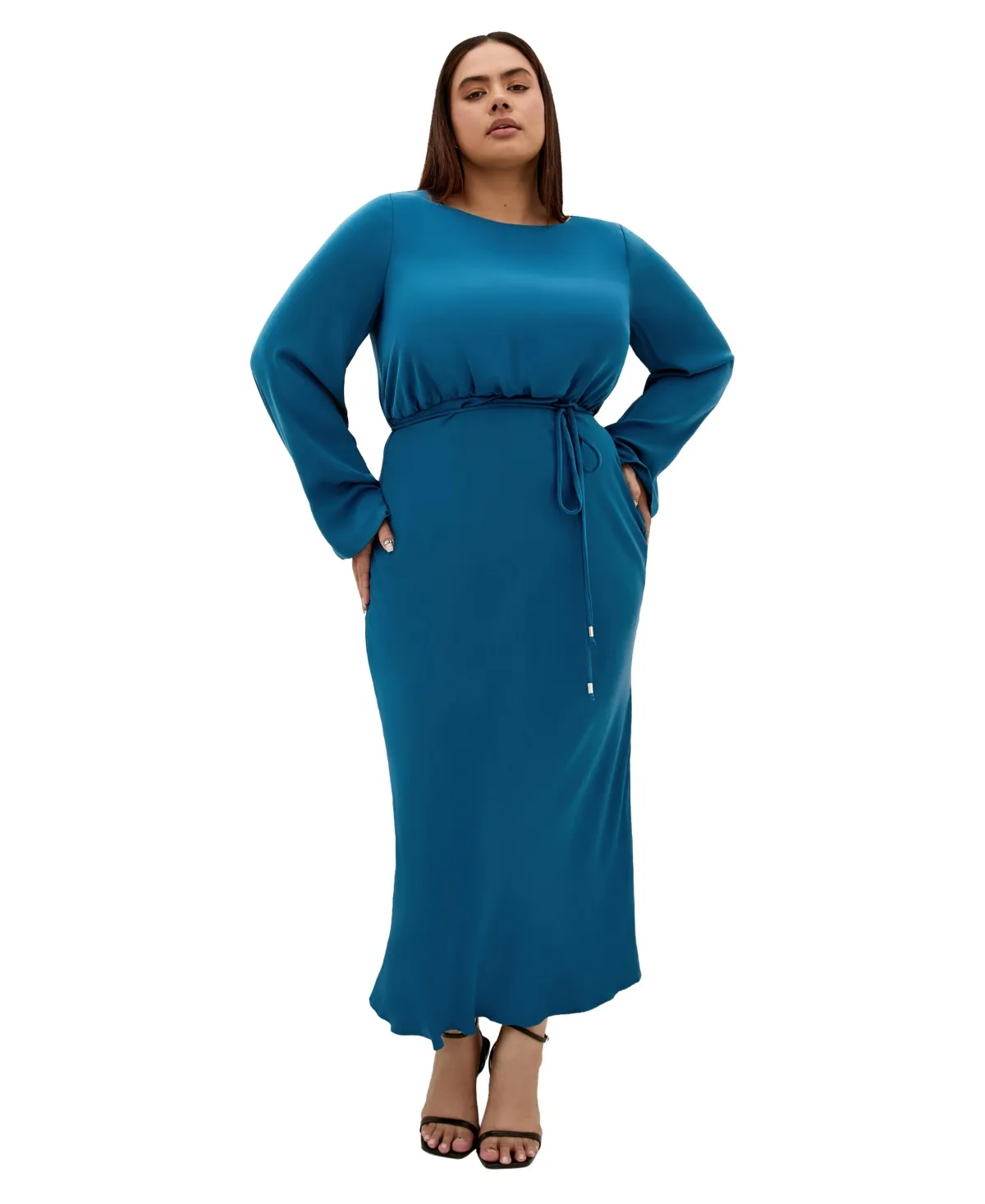 Tara Boat Neck Long-Sleeve Maxi Dress by City Chic