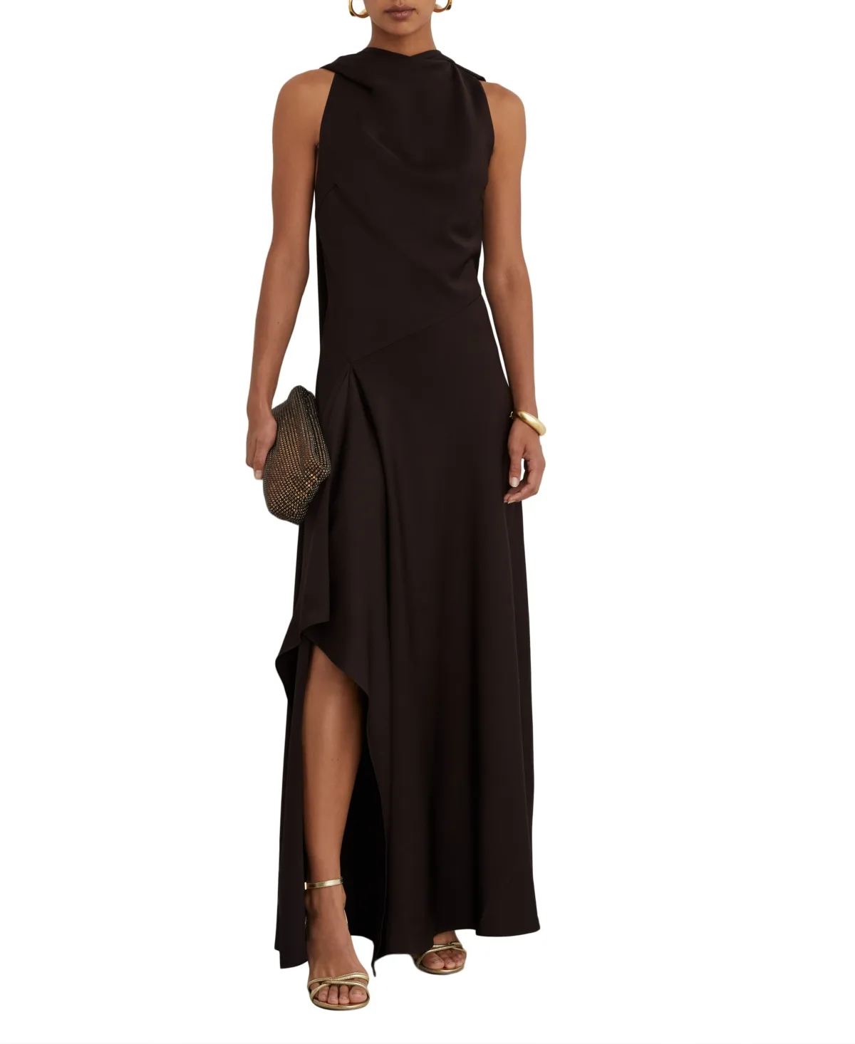 Sabine Cape Detail Asymmetric Draping Maxi Dress