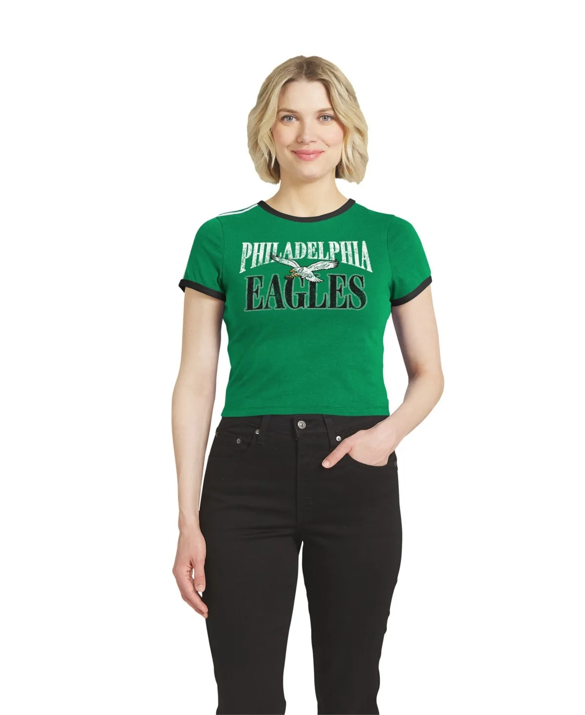 Philadelphia Eagles Cropped Throwback Ringer Baby T-Shirt by Wear by Erin Andrews