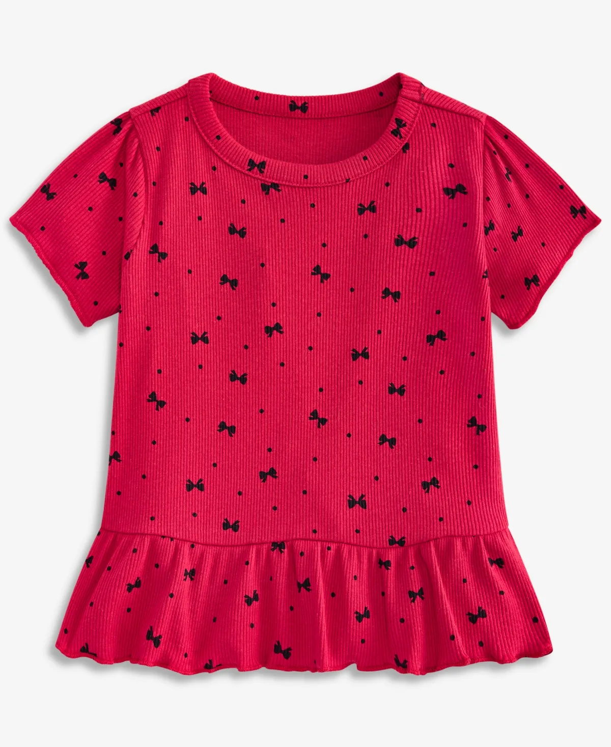 Mix & Match Short-Sleeve Bow-Print Rib Peplum Top by First Impressions