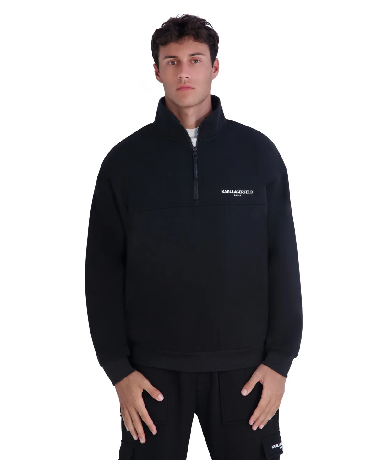 Quarter-Zip Mock-Neck Fleece Sweatshirt by Karl Lagerfeld