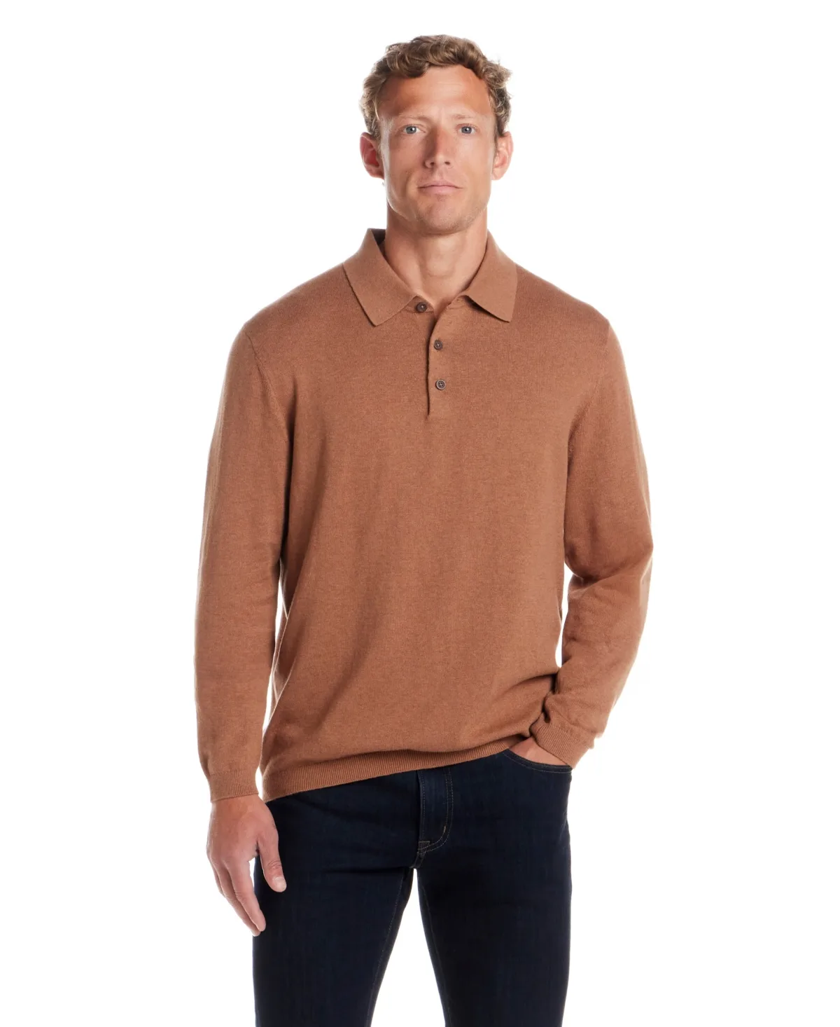 Cotton Cashmere Long Sleeve Polo Sweater by Weatherproof Vintage