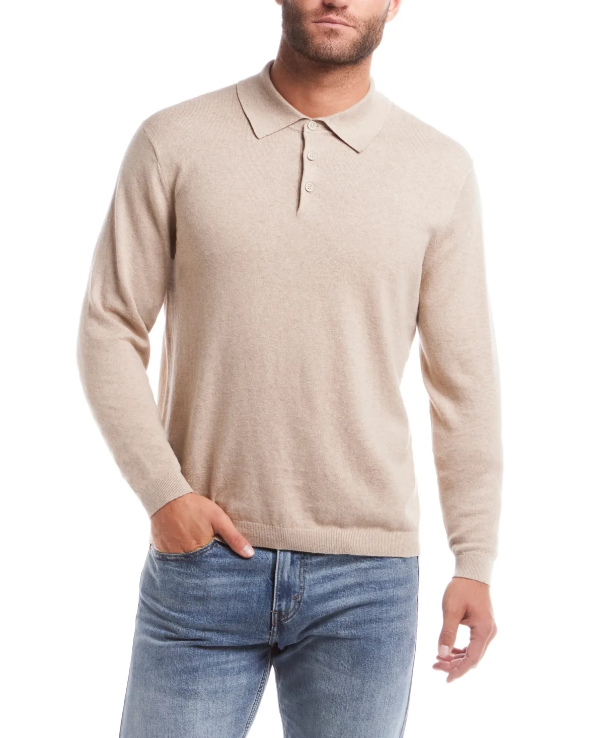 Cotton Cashmere Long Sleeve Polo Sweater