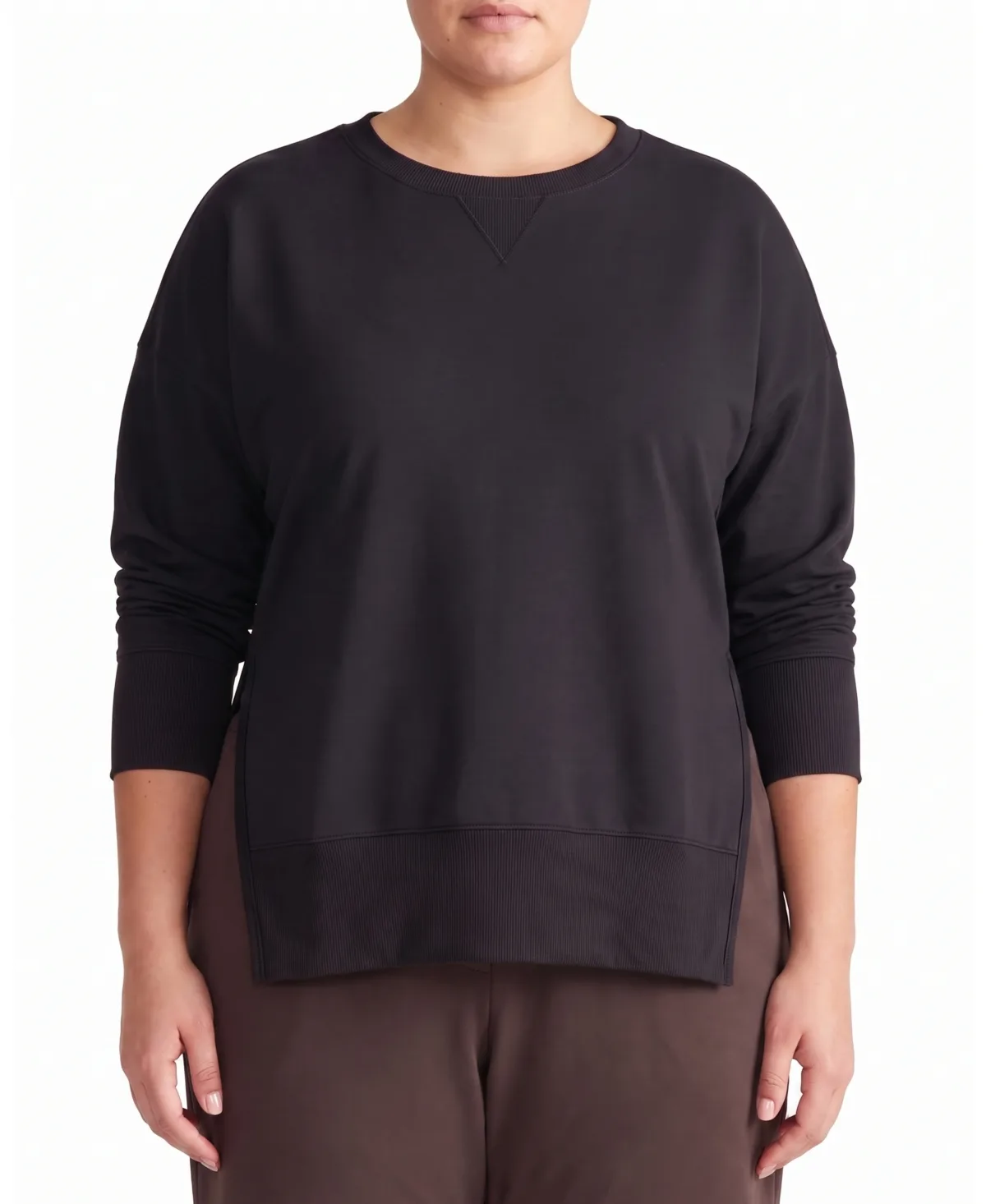 Fiona French-Terry Crewneck Side-Slit Sweatshirt