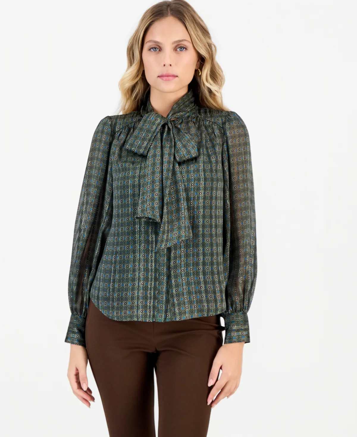 Long-Sleeve Woven Geometric-Print Blouse by INC International Concepts