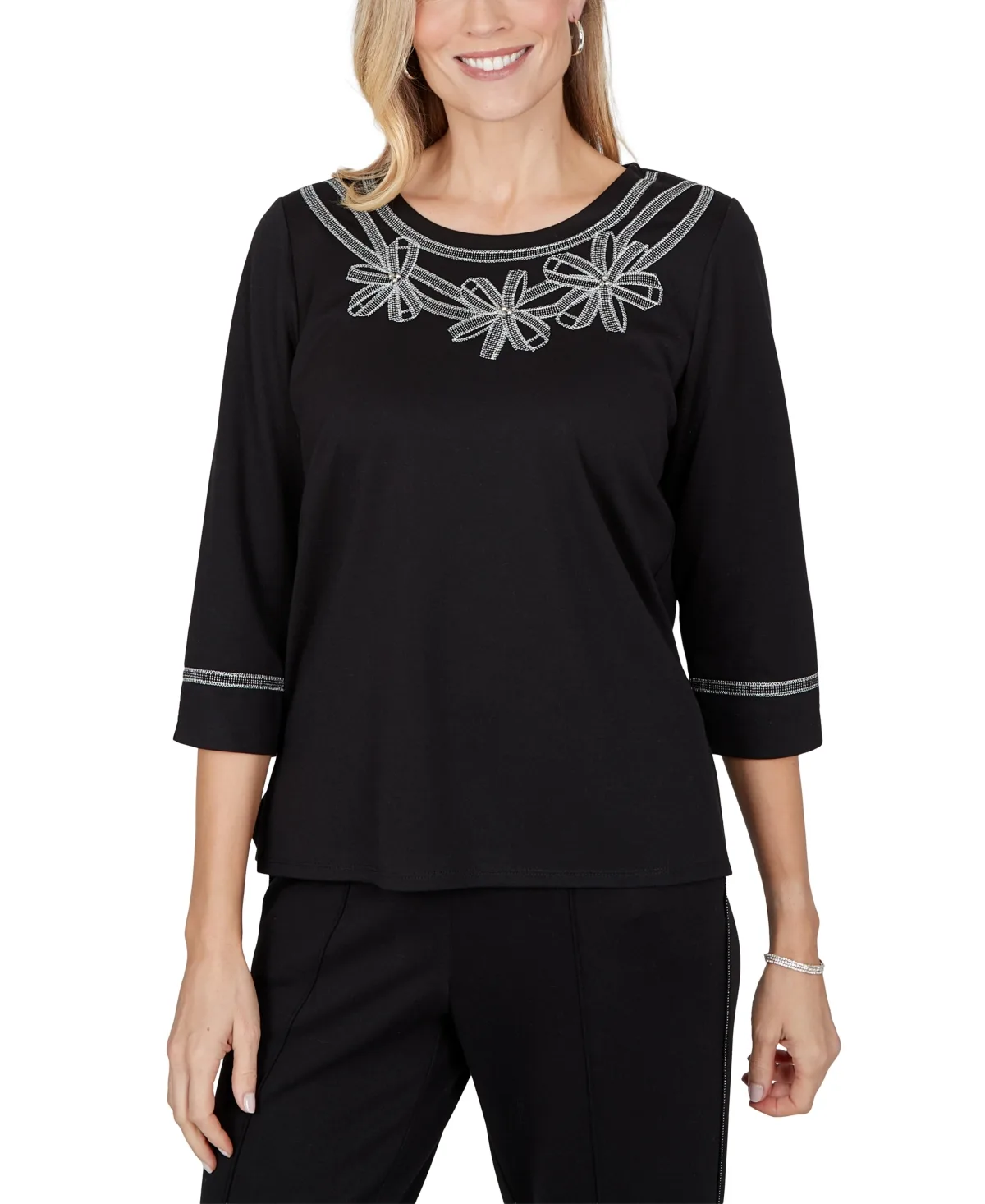 3/4-Sleeve Crew Neck Side-Slit Top by Alfred Dunner