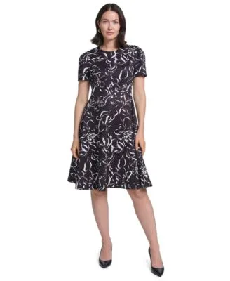 Floral Print Fit Flare Midi Dress by Calvin Klein