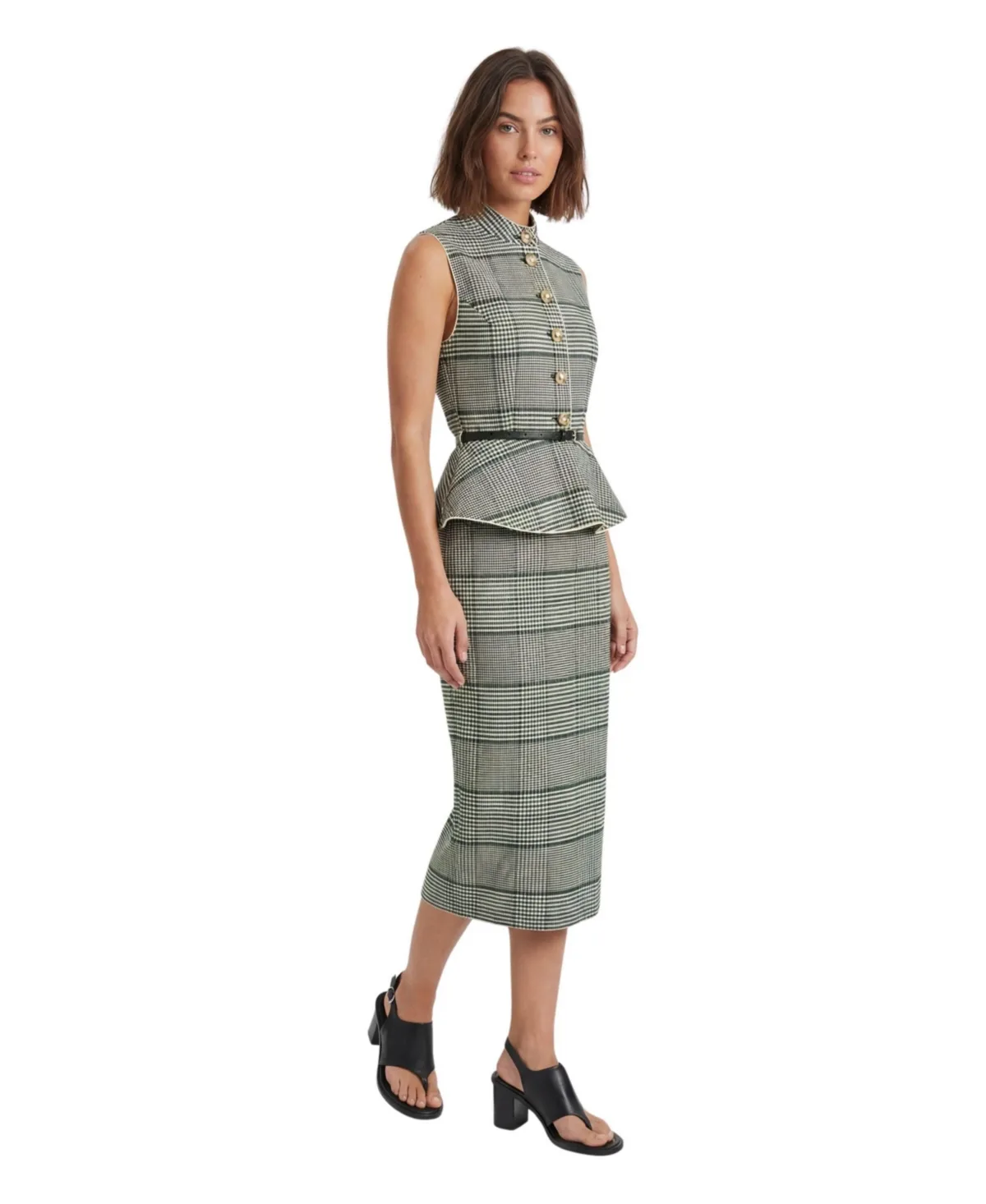 Wedding Guest Check Peplum Midi Dress by Karen Millen