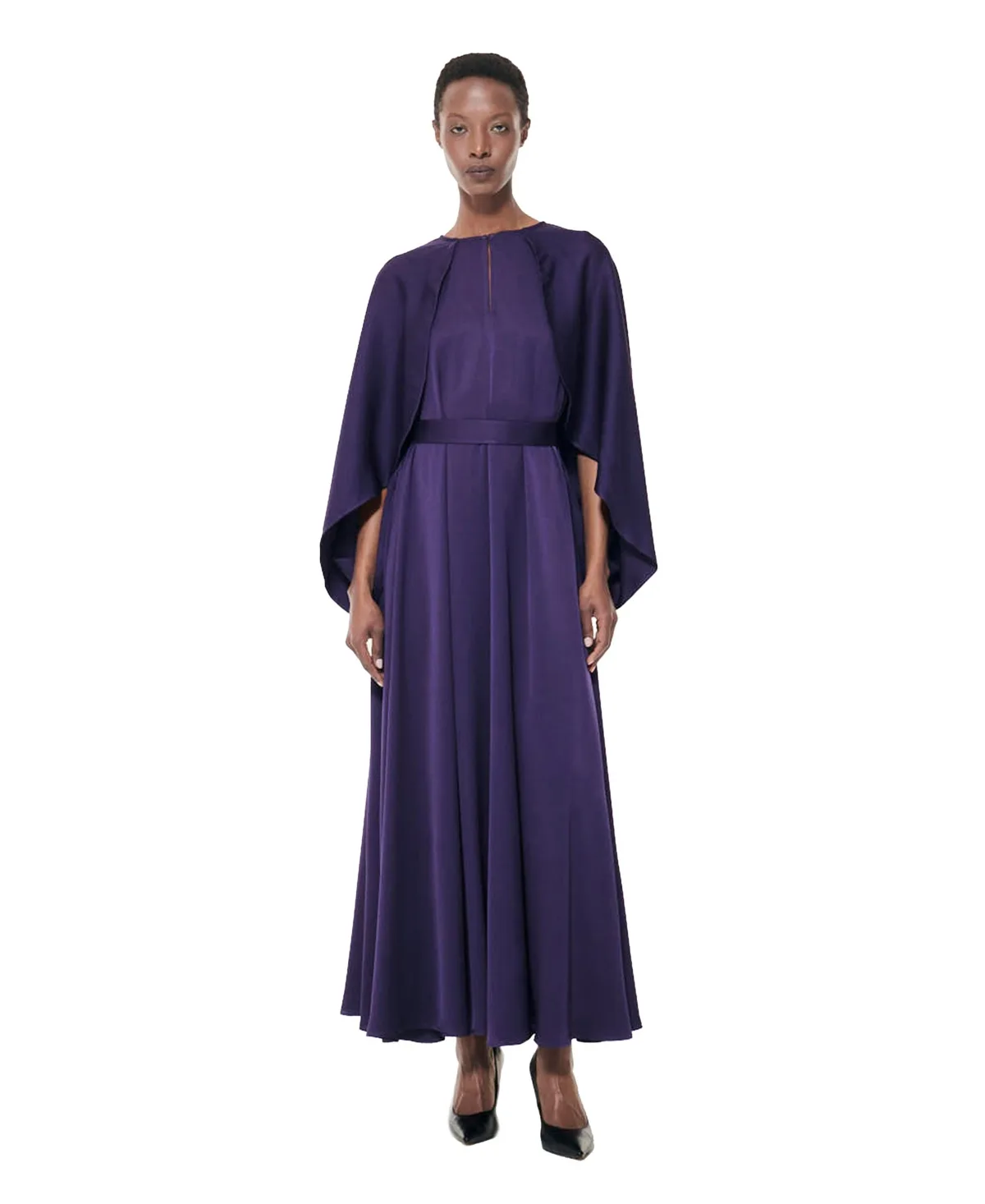Cape-Sleeve Belted A-Line Dress by Leem