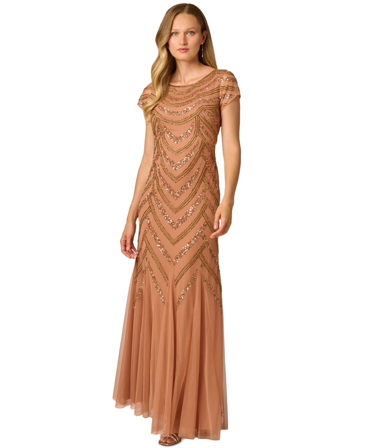 Embellished Godet-Inset Gown