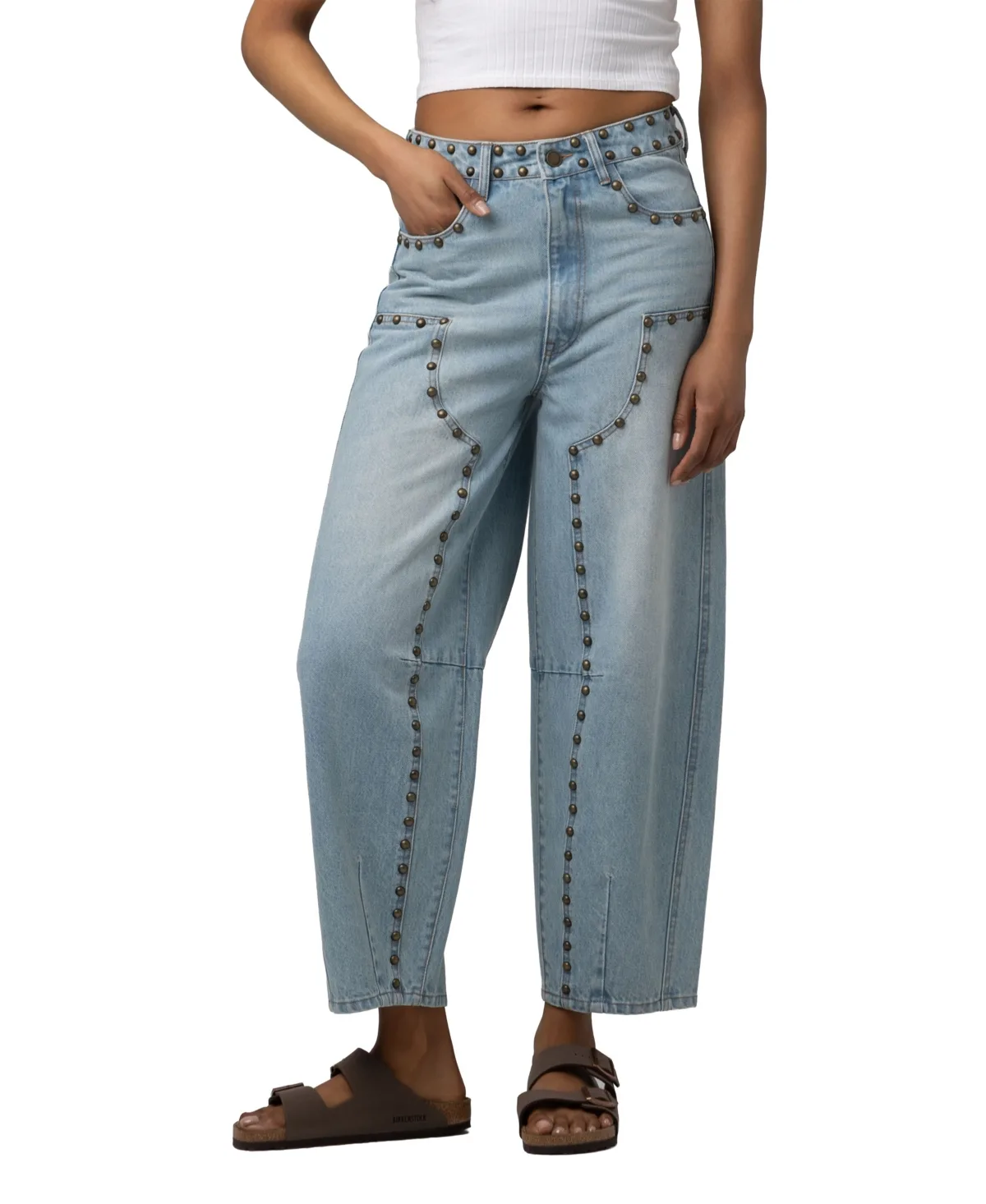 Franklin High-Waisted Studded Light Rinse Denim Jeans by Blank