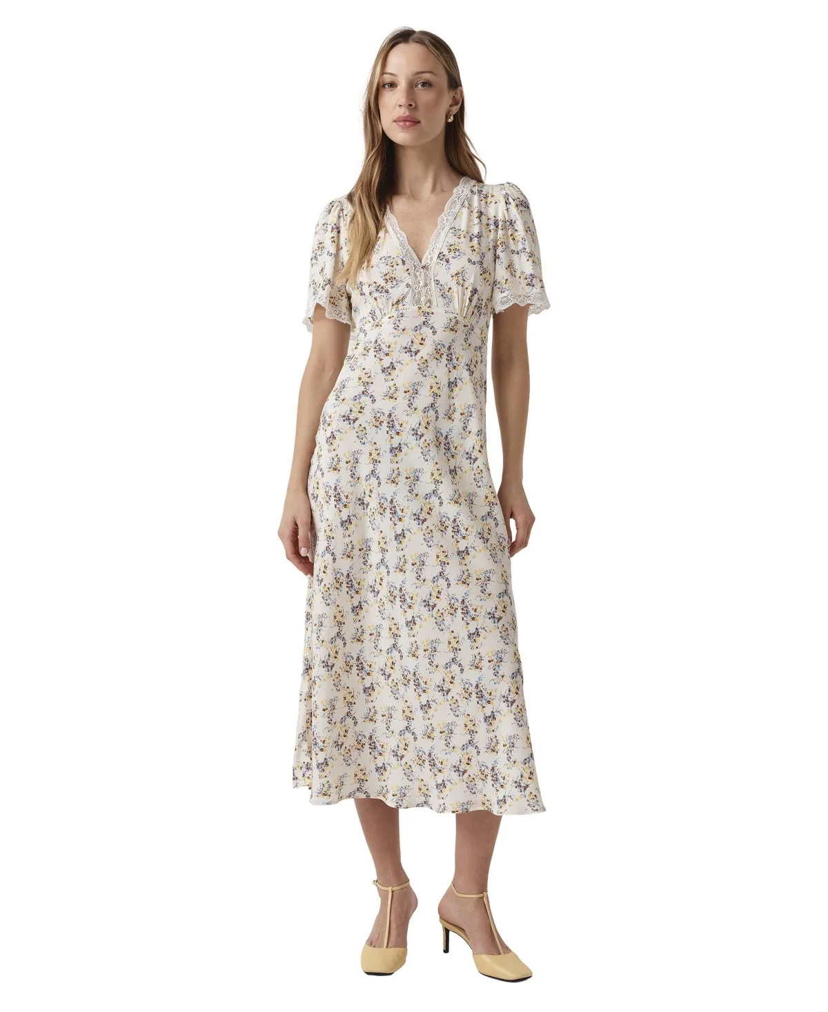 Belle Lace Crepe V-Neck Midi Dress by Ghost London