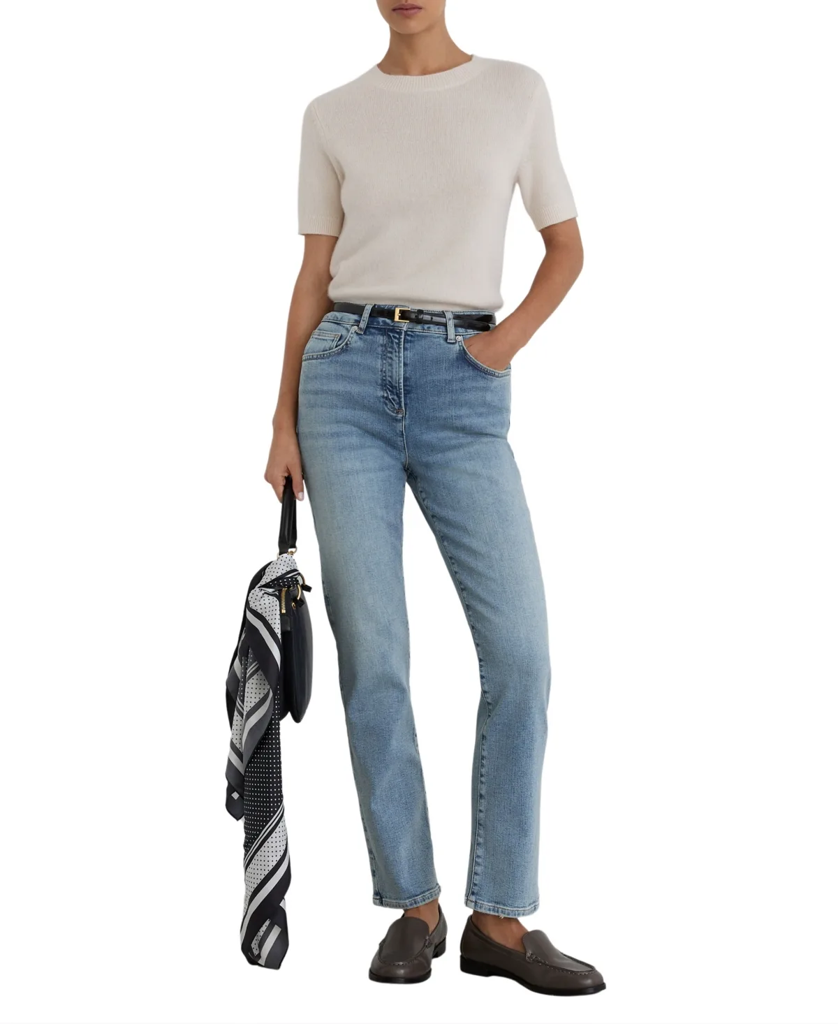 Isabel Light-Wash Mid-Rise Slim-Leg Jeans by Reiss